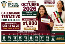 Este sería el calendario tentativo de pagos de la Beca Benito Juárez para octubre de 2026