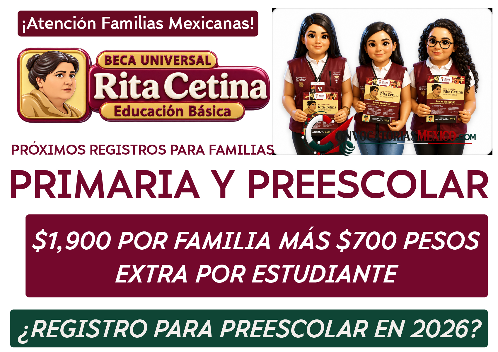 ¿Habrá registros para familias con hijos en primaria o preescolar para la Beca Rita Cetina en 2026? Esto se sabe