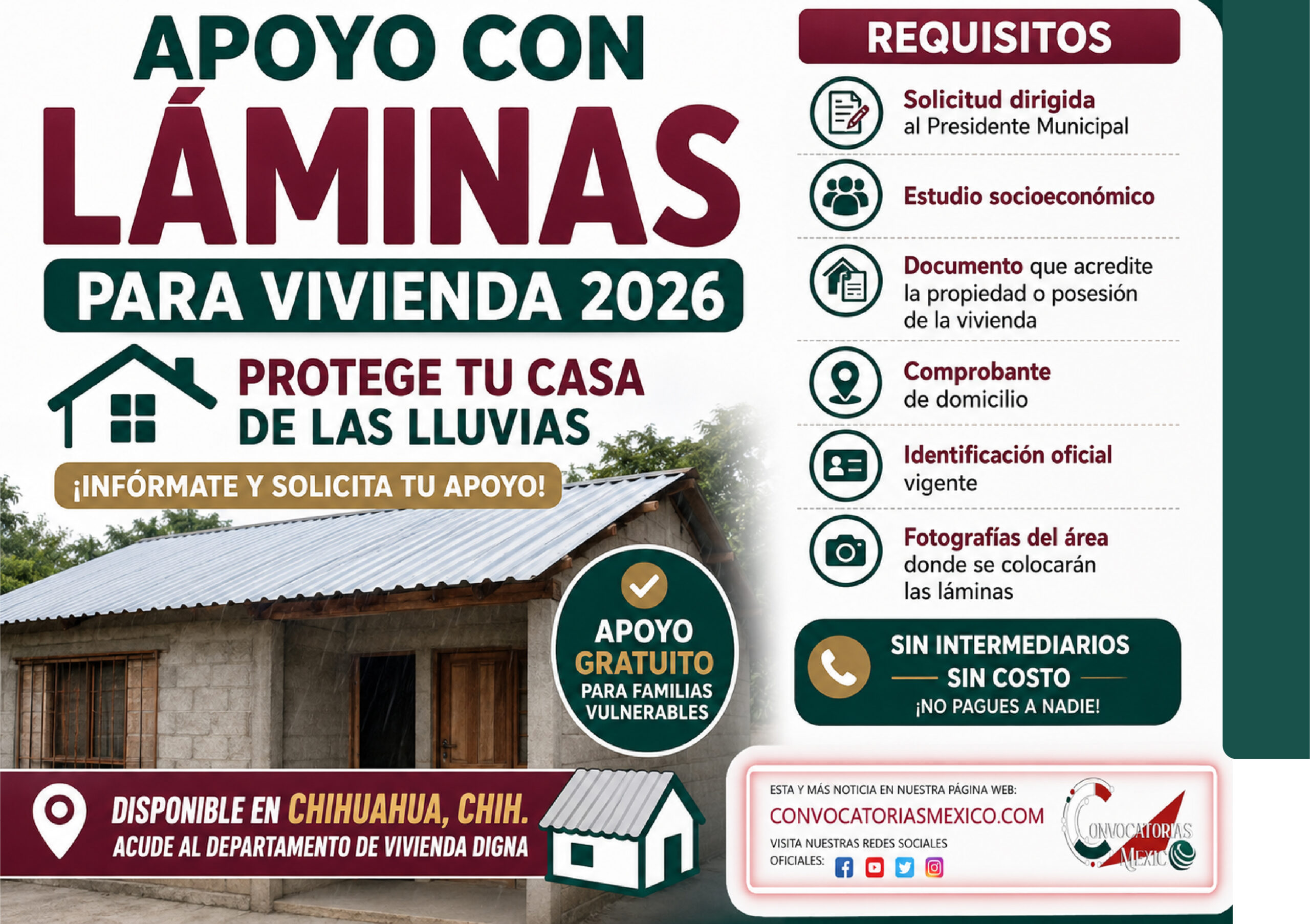Apoyo con láminas para vivienda 2026: estos son los requisitos para proteger tu casa durante las lluvias