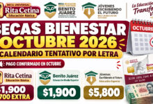 Becas Bienestar octubre 2026: calendario tentativo de pagos por letra para Rita Cetina, Benito Juárez y Jóvenes Escribiendo el Futuro