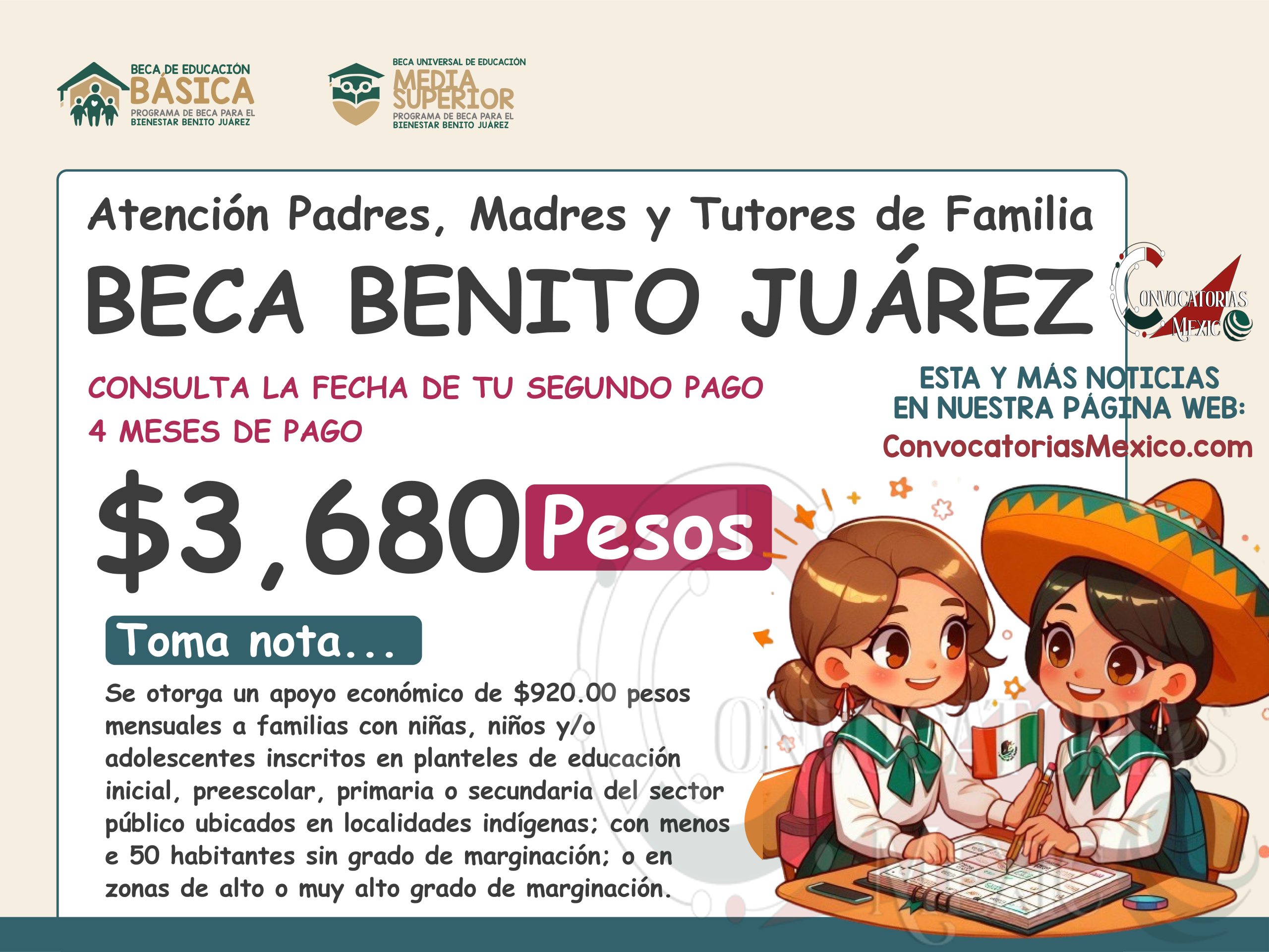Alumno recibes 4 pagos de 920 pesos de la Beca Benito Juárez 2024