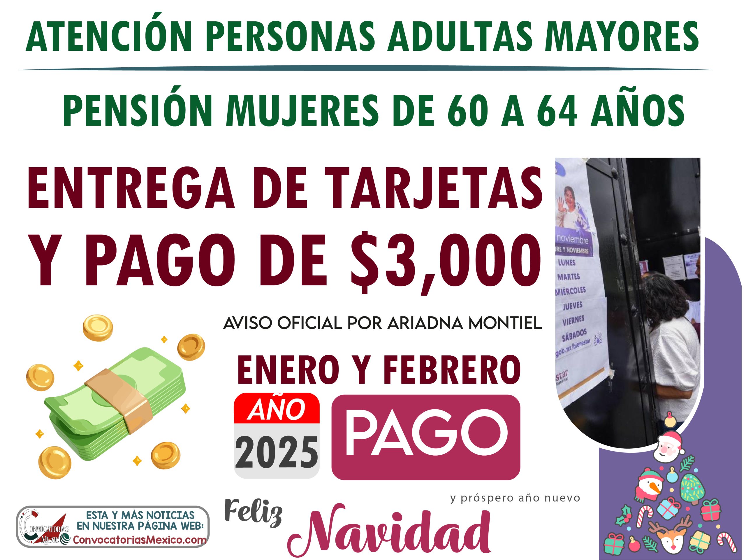 Entrega de tarjetas y pagos de $3,000 pesos para la Pensión Mujeres de 60 a 64 años