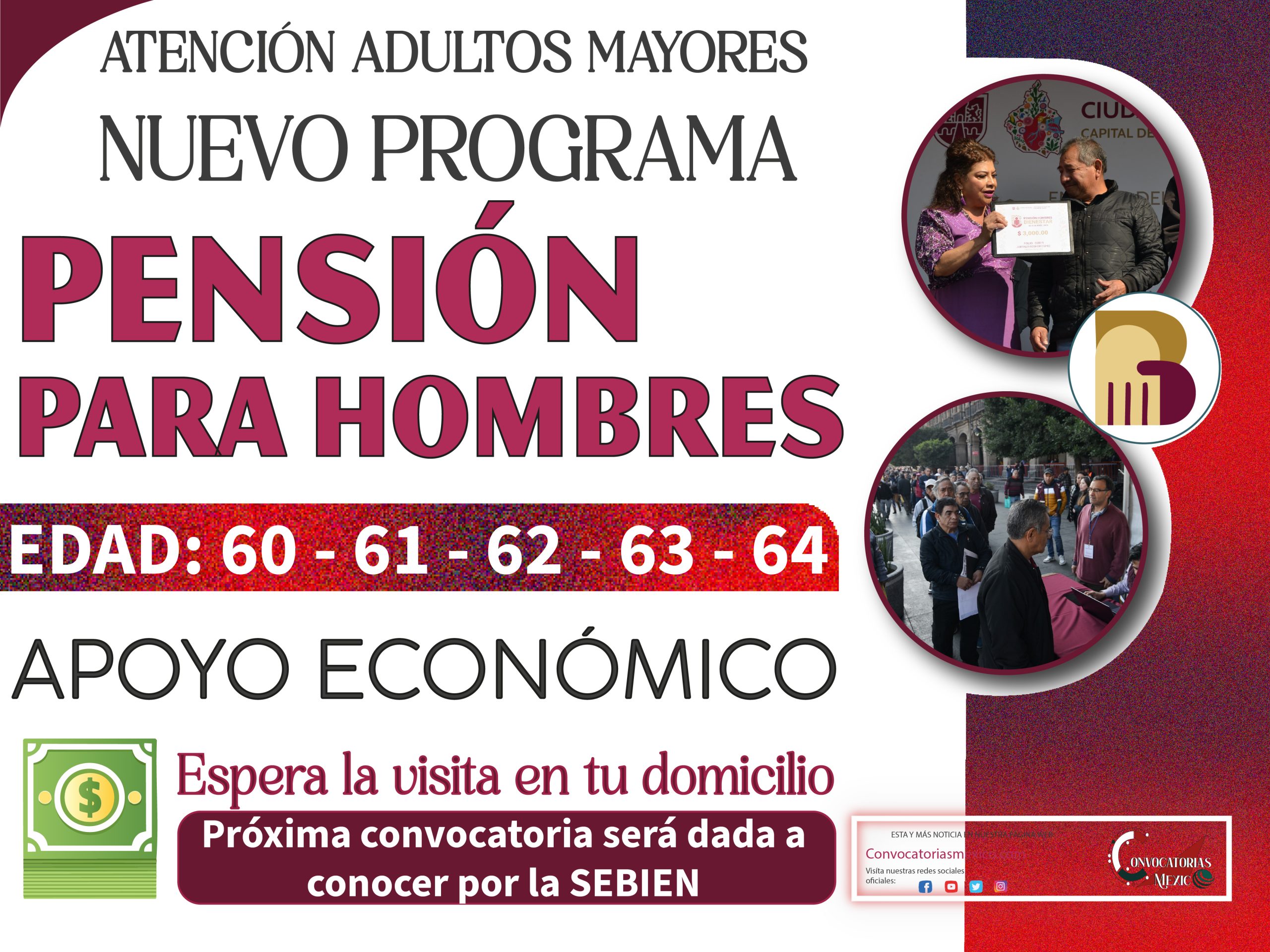 Hombres de 60 a 64 años recibes $3,000 pesos de Pensión Hombres Bienestar 2025
