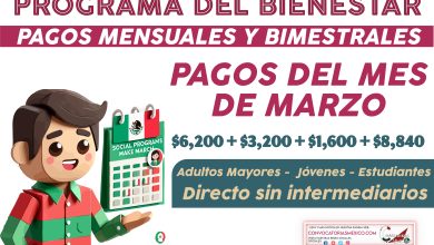 Estos pago llegan en marzo $6,200 + $3,200 + $1,600 + $8,400 de los programas del bienestar 2025