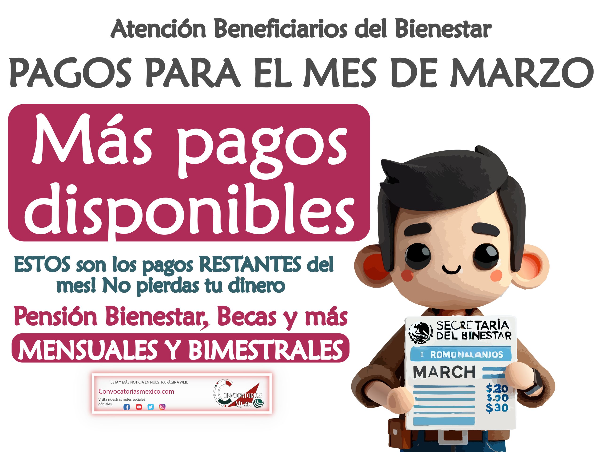 ¡Otros pagos! Mensuales y bimestrales para marzo de los programa del bienestar
