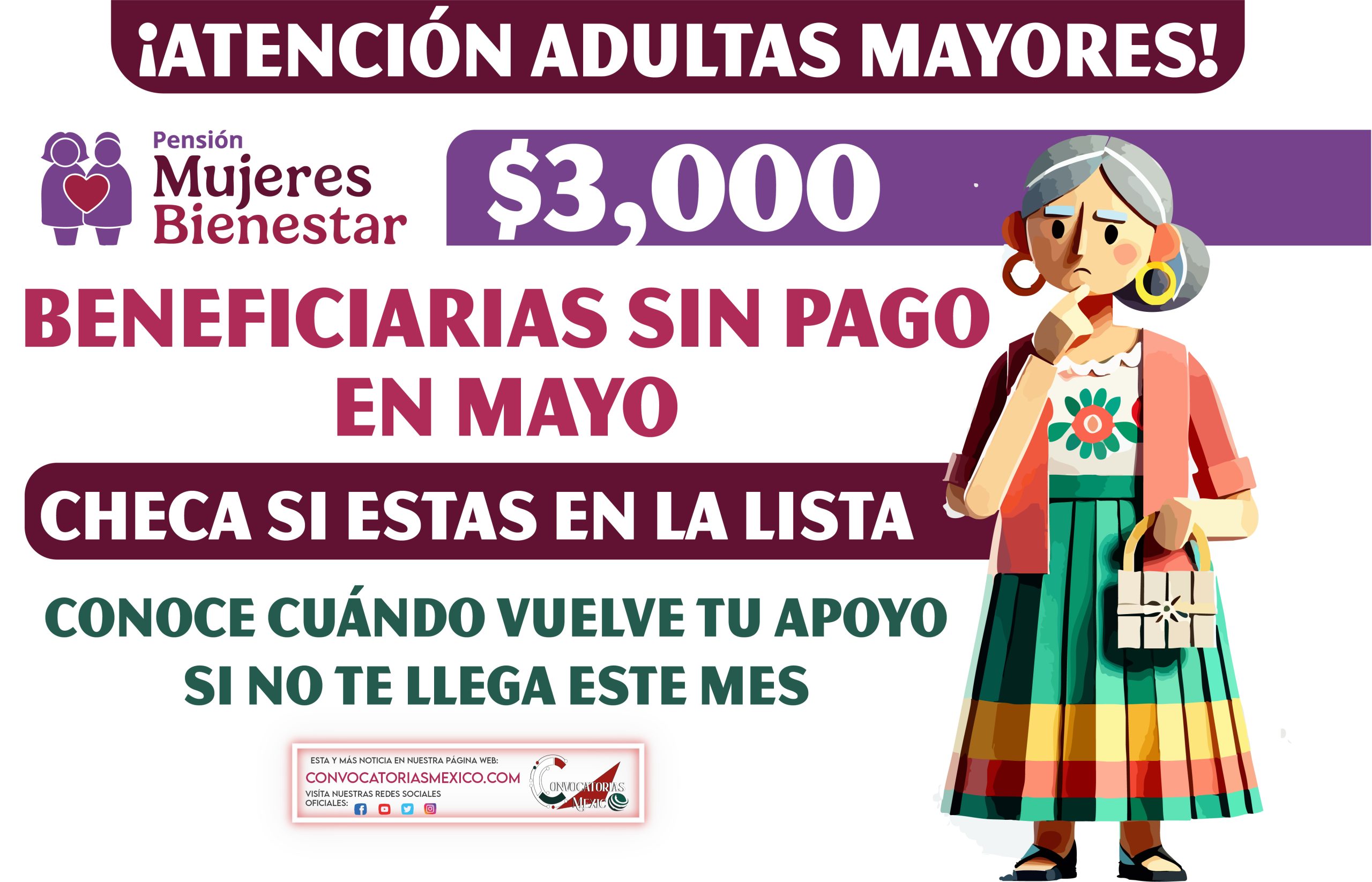 ¿Qué beneficiarias de la Pensión Mujeres Bienestar no recibirán pago en mayo?