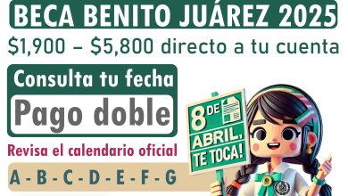 8 y 9 de abril pago de $1,900 y $5,800 pesos de la Beca Benito Juárez 2025