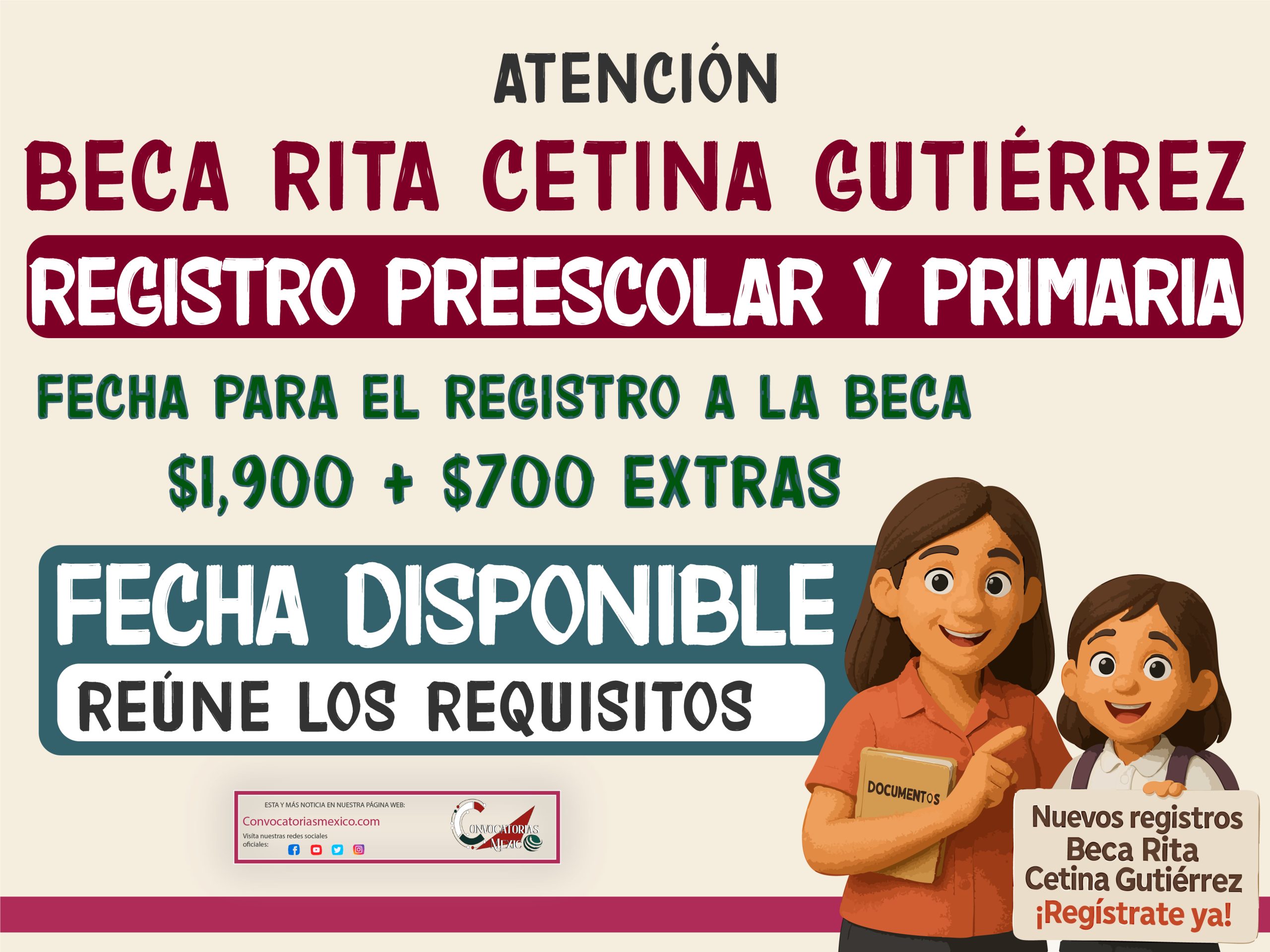 Registros para alumnos de preescolar y primaria de la Beca Rita Cetina Gutiérrez