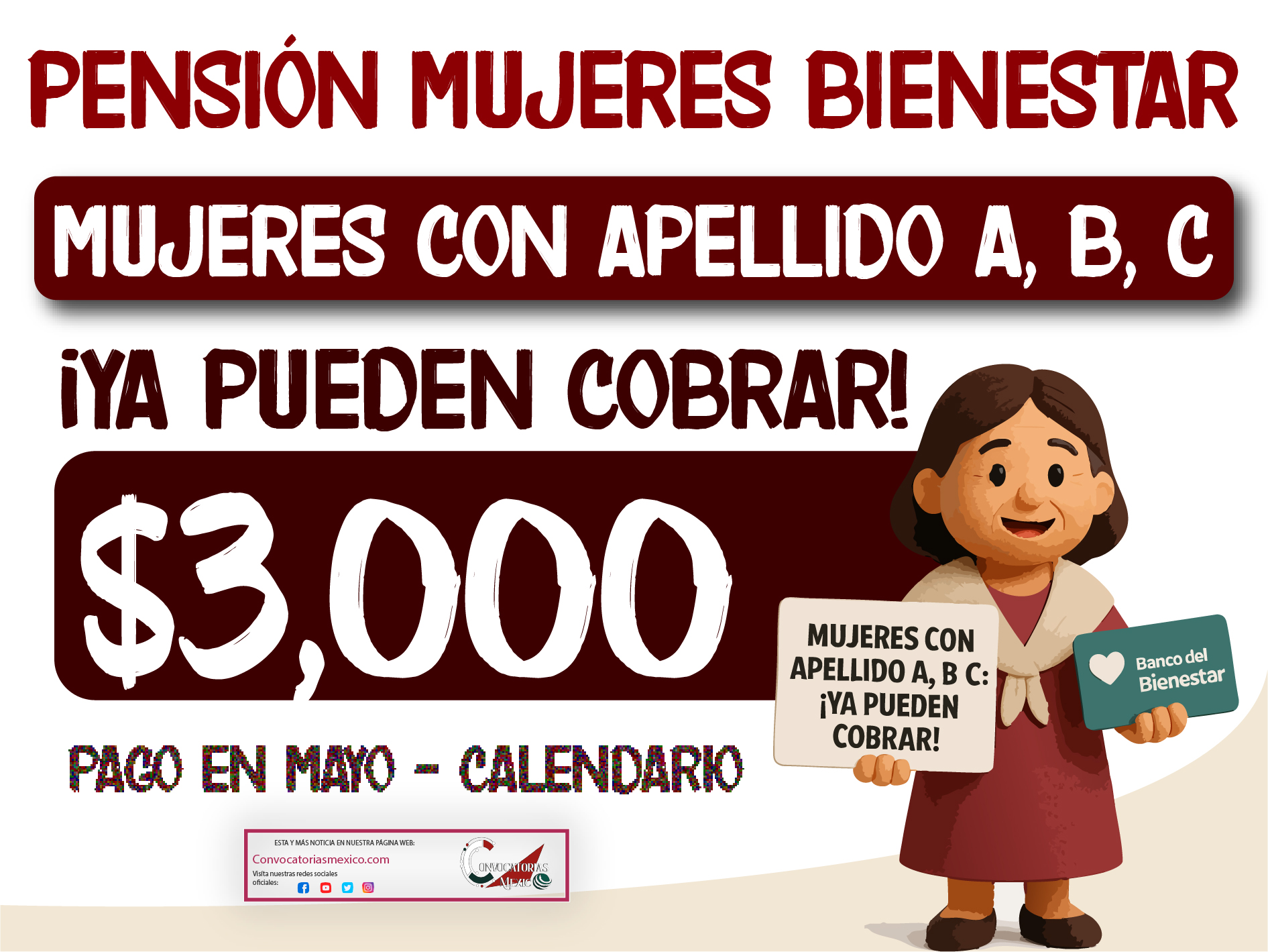 ¡Ya puedes retirar tu apoyo! $3,000 en efectivo de la Pensión Mujeres Bienestar