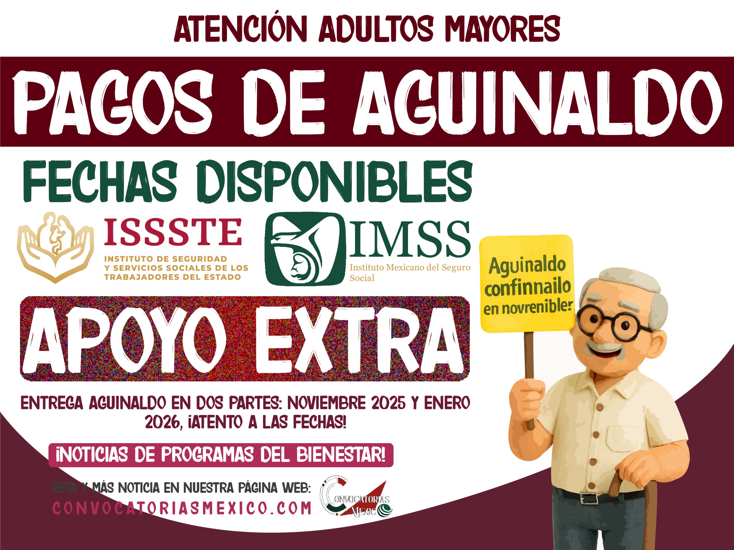 ¡Aviso! Pago extra para adultos mayores jubilados y pensionados de la Pensión IMSS E ISSSTE 2025
