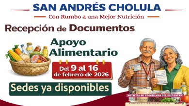 recepción de documentos para Apoyo Alimentario: del 9 al 16 de febrero de 2026