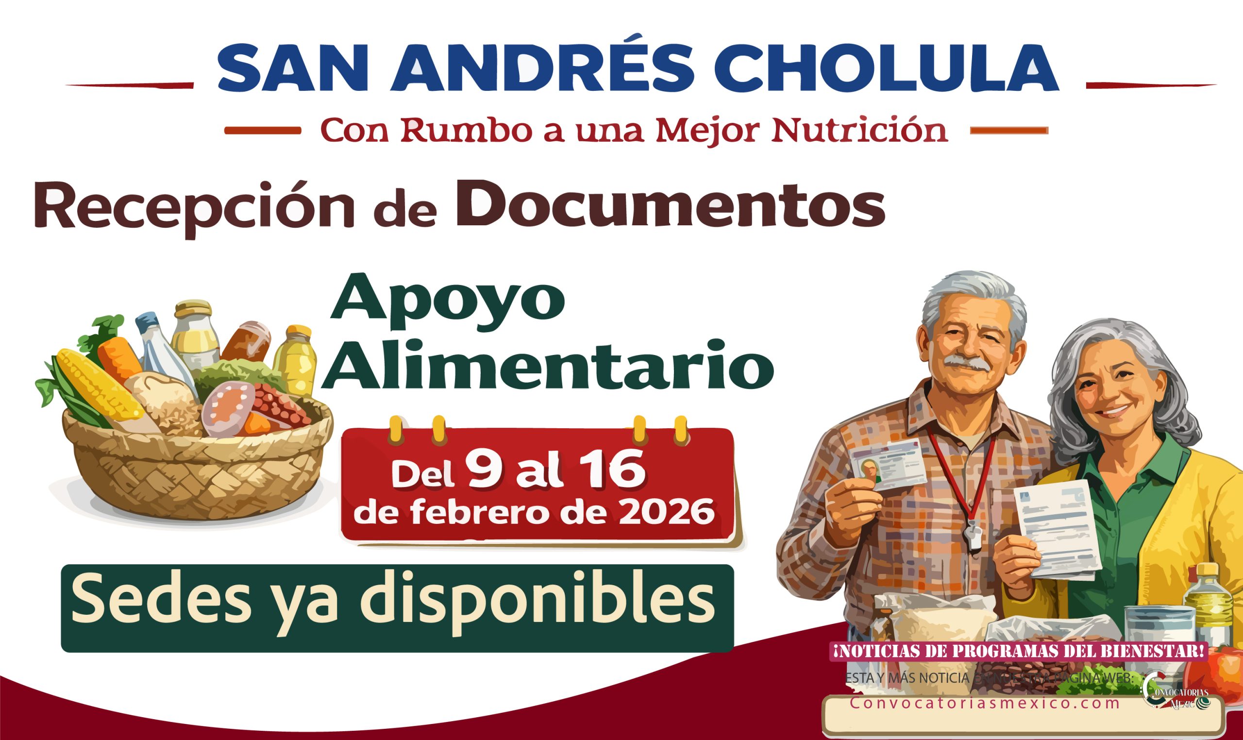 recepción de documentos para Apoyo Alimentario: del 9 al 16 de febrero de 2026