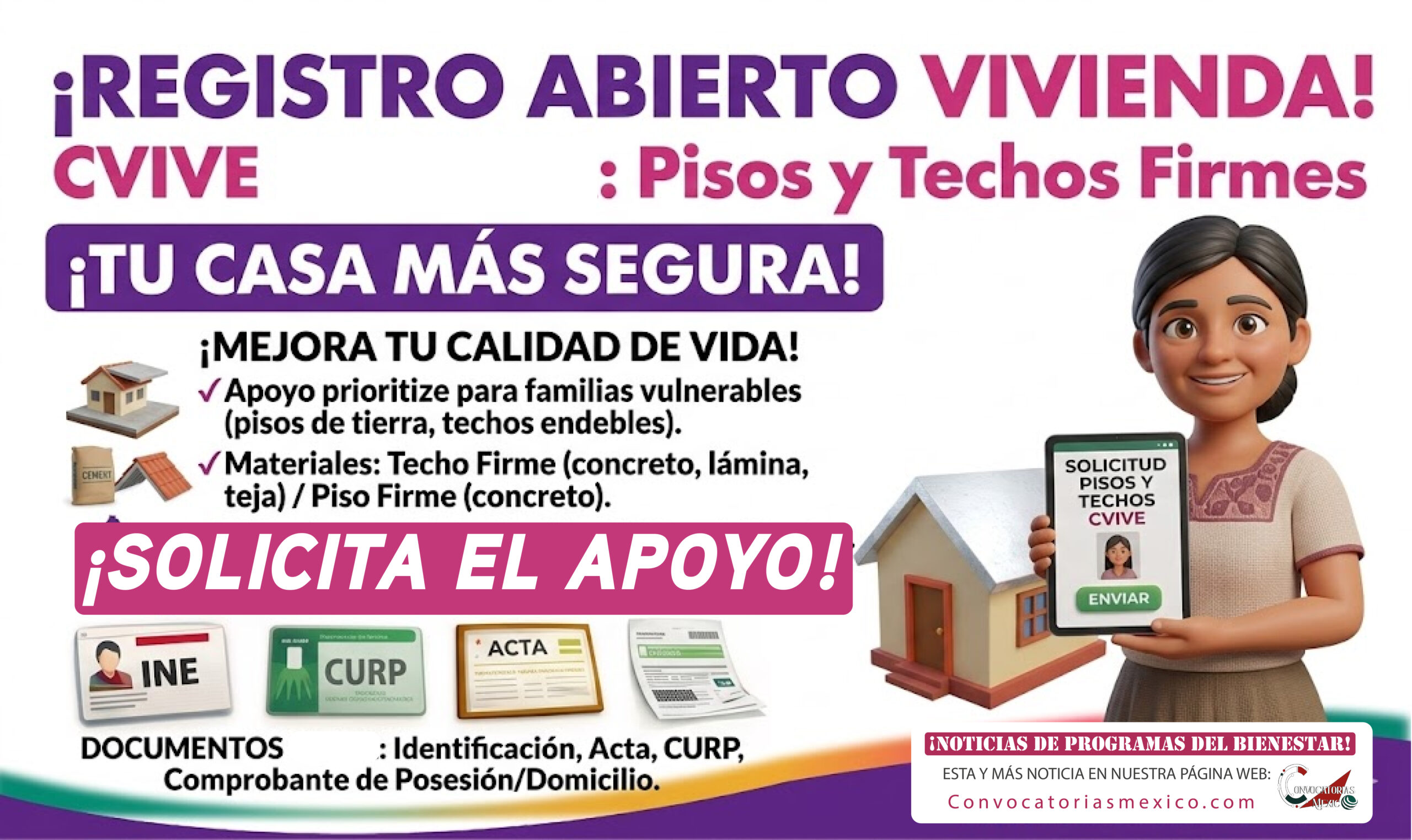 ¡Pisos y Techos Firmes! Registro abierto Vivienda CVIVE ¡Solicita el apoyo!