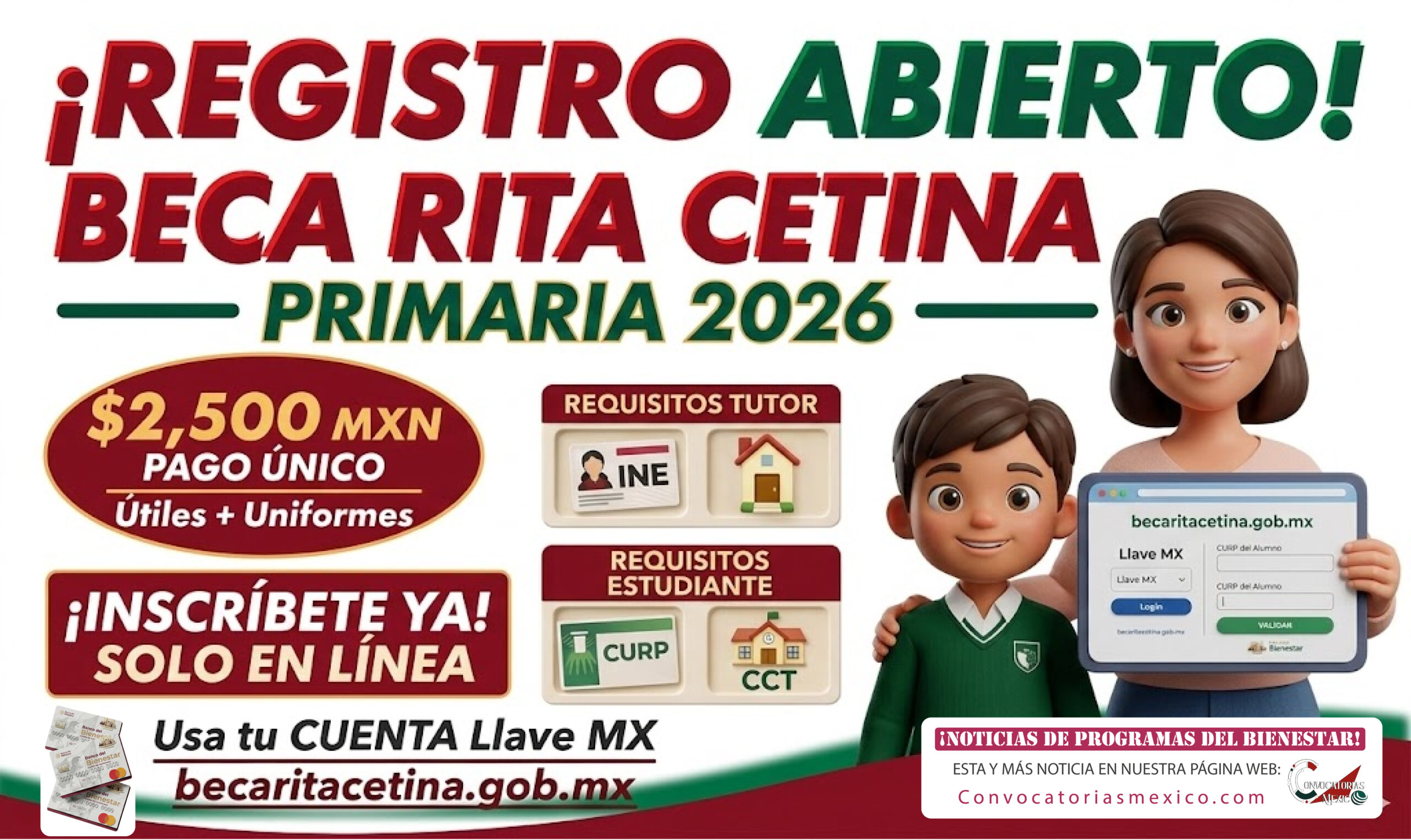 Proceso de registro para familias con estudiantes en primaria de la Beca Rita Cetina Gutiérrez 2026