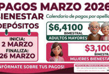1 al 28 de marzo Programas del Bienestar: montos y calendario de pagos en marzo de 2026