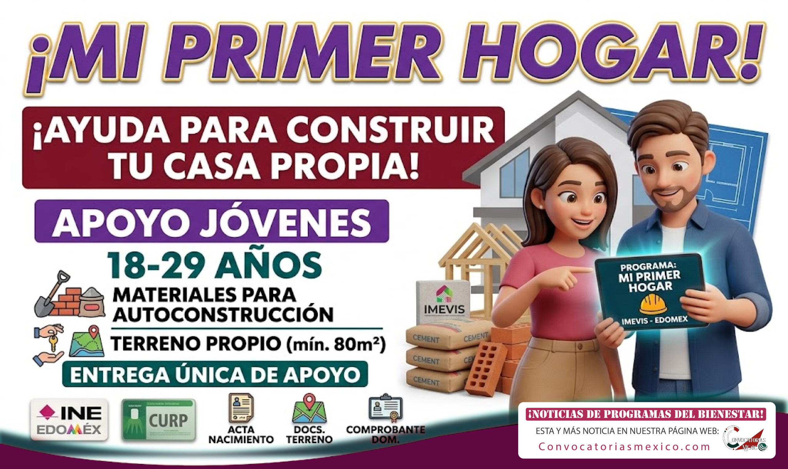 ¡Ayuda para construir tu casa propia! Apoyo a Jóvenes de 18 a 29 años de edad de Mi Primer Hogar