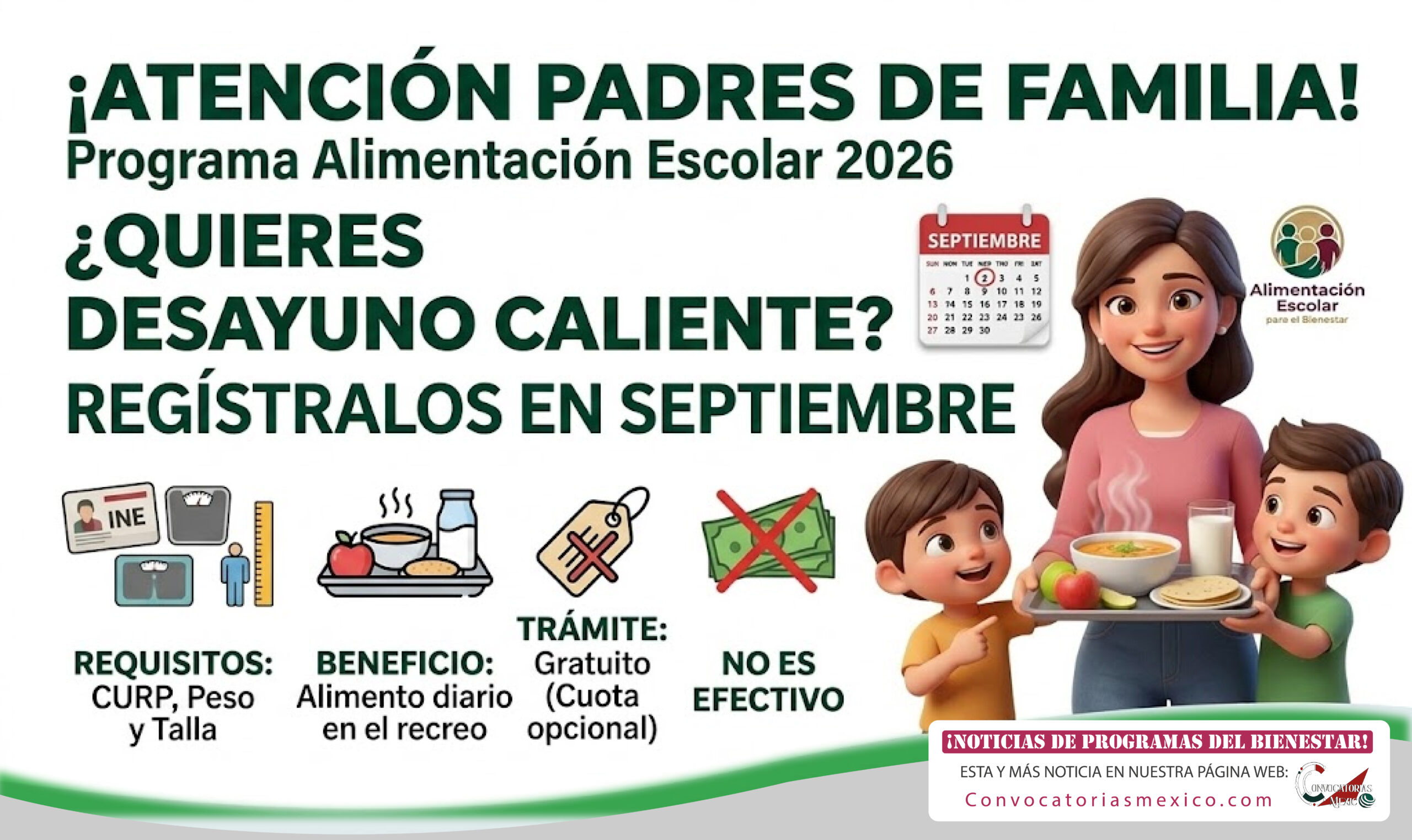 ¡Atención padres! Programa de Alimentación Escolar 2026 ¿Quieres desayuno caliente?