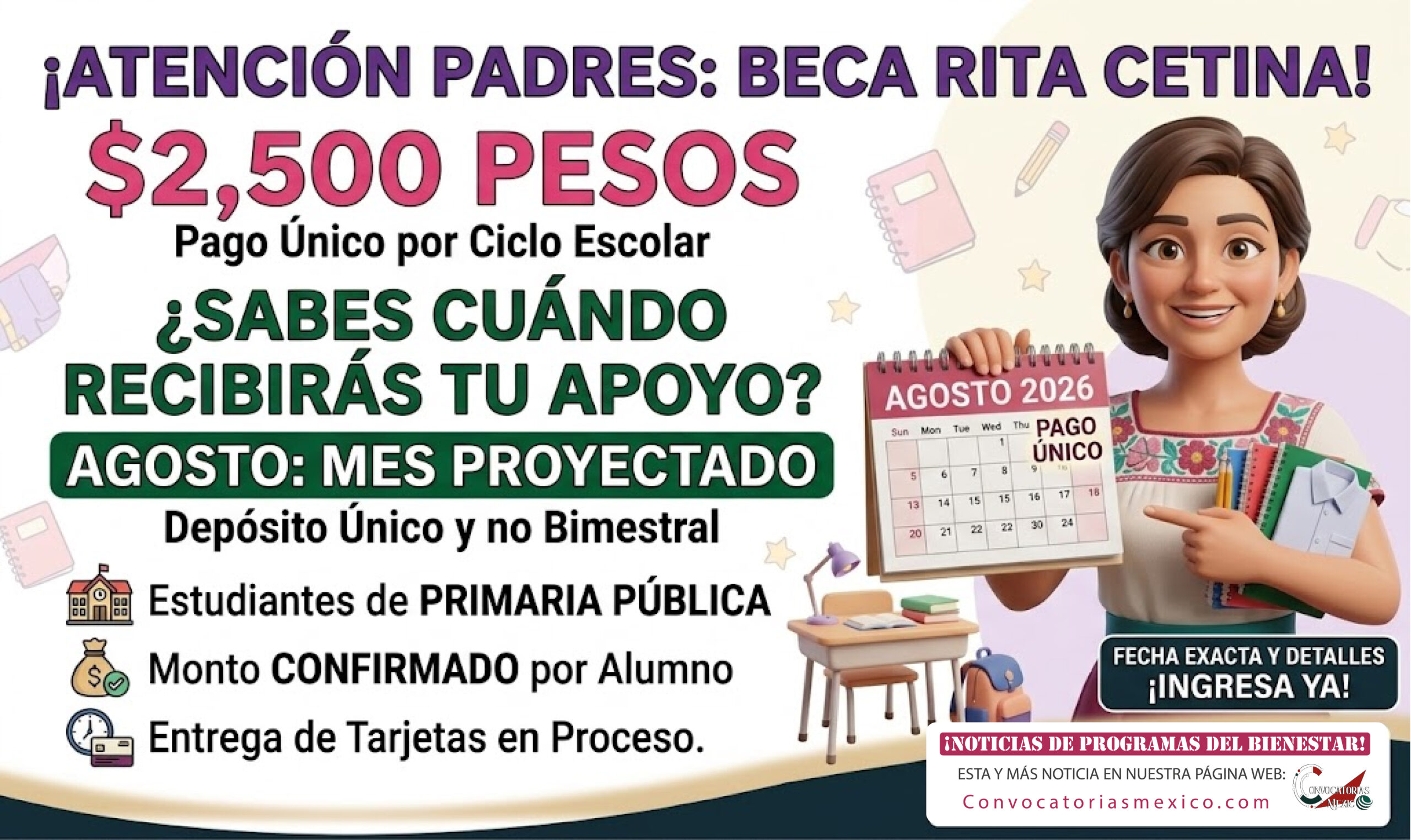 ¿Sabes cuándo recibirás tu apoyo? Primer pago de útiles y uniforme de la Beca Rita Cetina