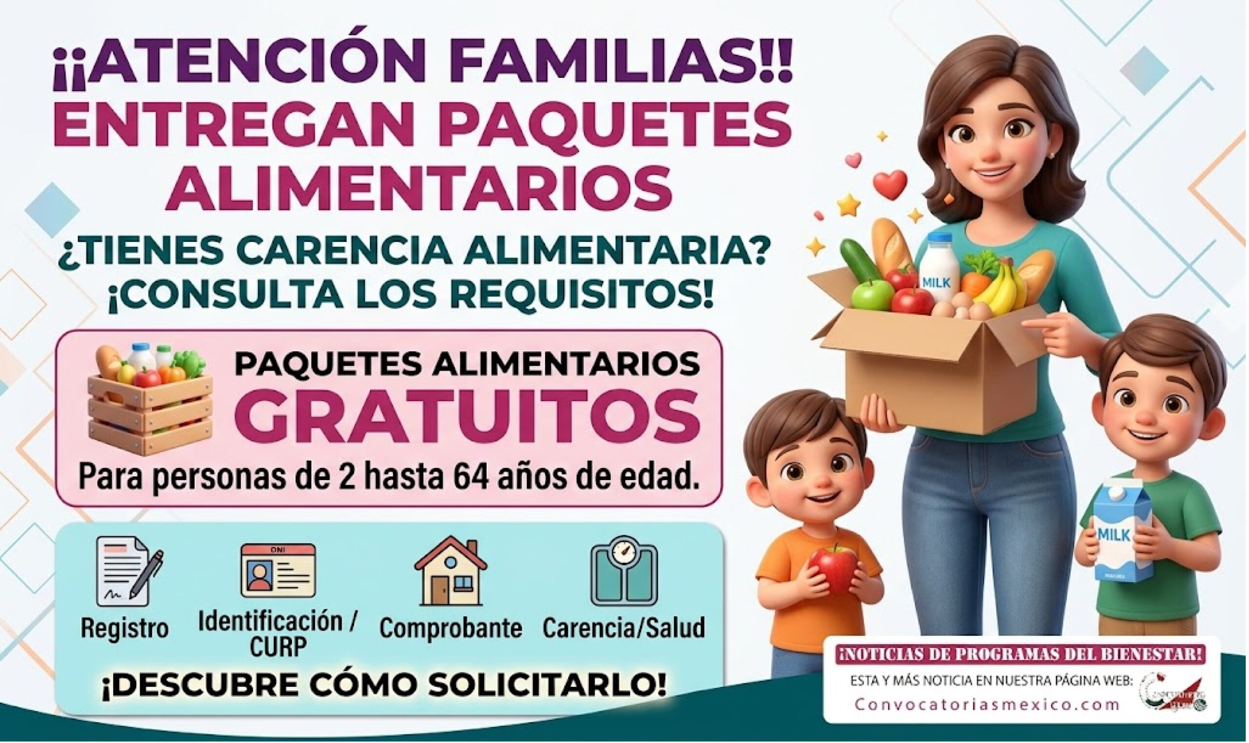 Paquetes alimentarios GRATUITOS Para personas de 2 a 64 años de edad - Realiza la solicitud