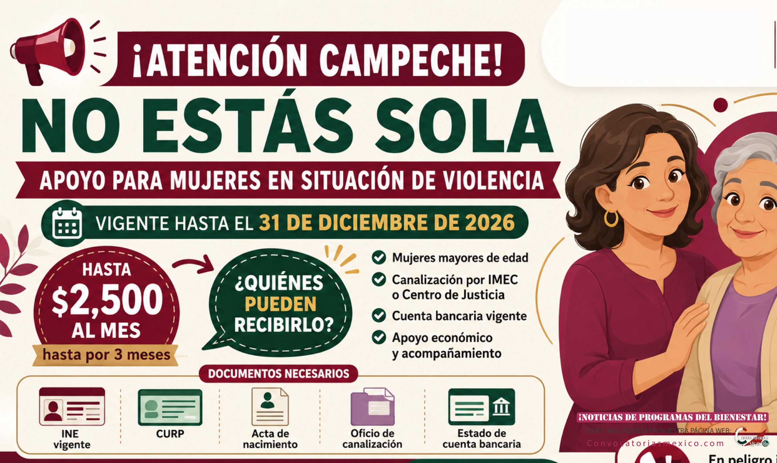 No Estás Sola Campeche 2026: apoyo social para mujeres estará vigente hasta el 31 de diciembre