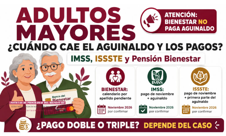 Adultos mayores: ¿cuándo cae el aguinaldo, la Pensión Bienestar y el pago mensual del IMSS e ISSSTE?