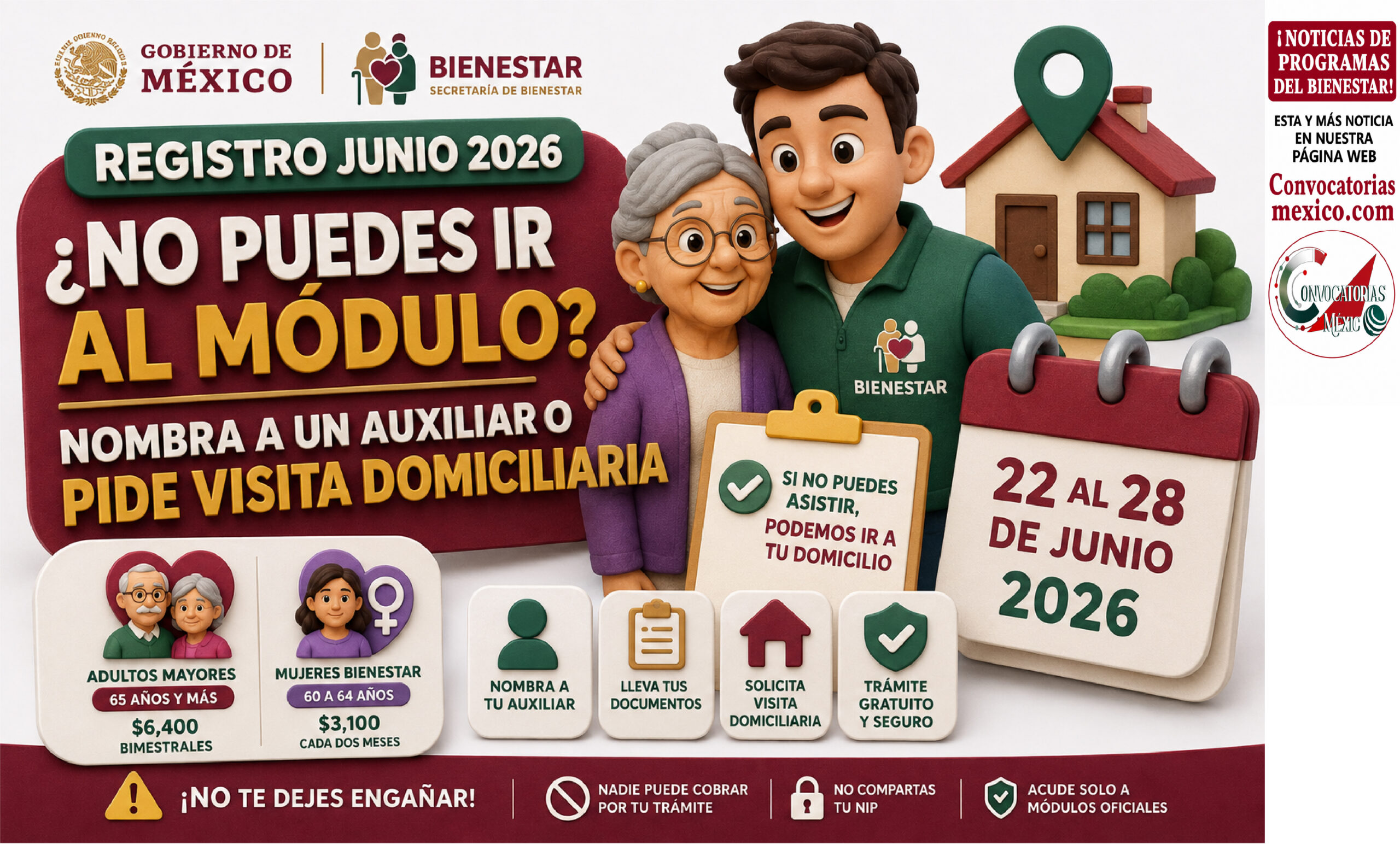 Registro en junio 2026: puedes nombrar a un auxiliar o pedir visita domiciliaria si no puedes ir al Módulo del Bienestar