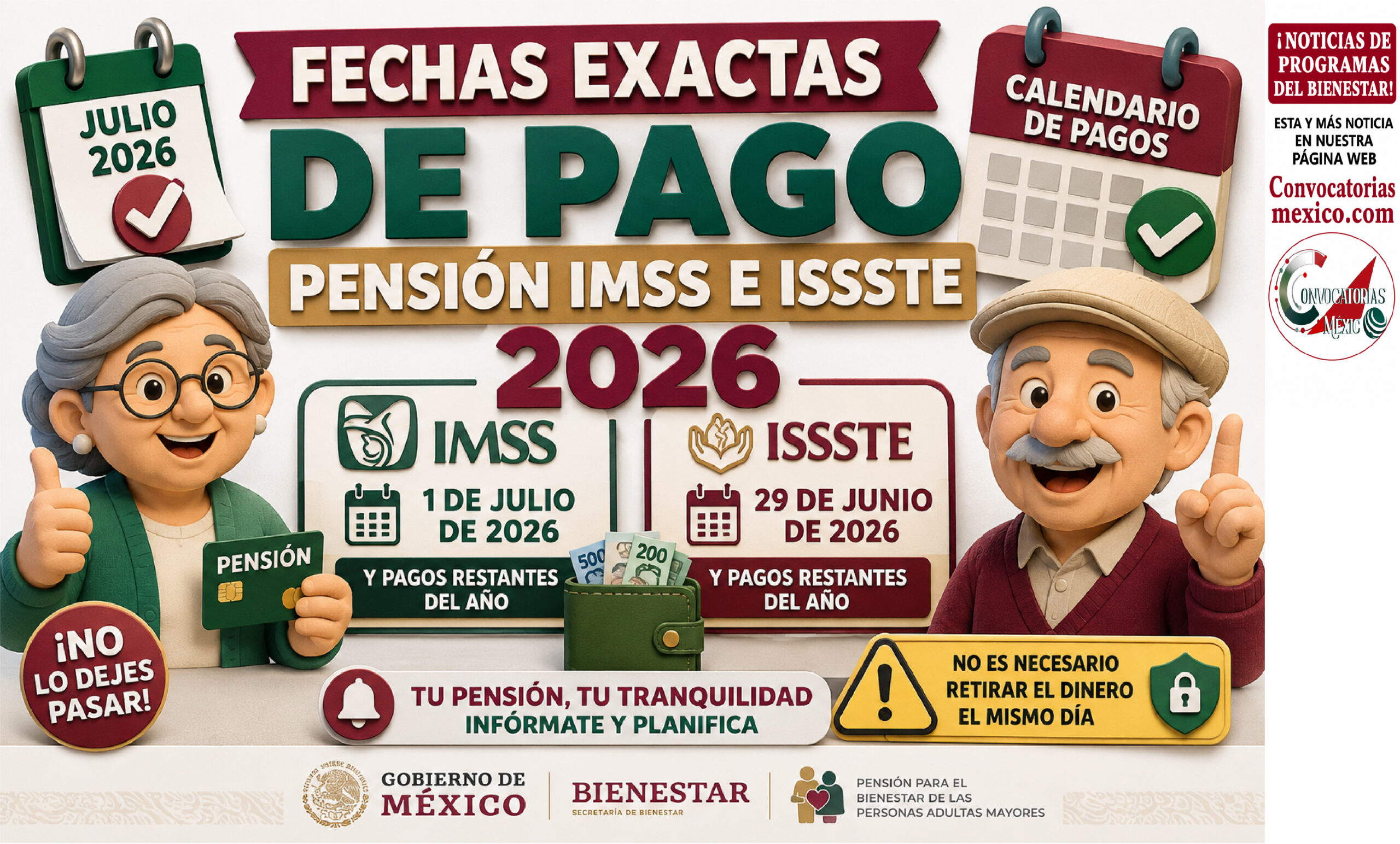Fechas exactas de pago de la Pensión IMSS e ISSSTE 2026: julio y pagos restantes del año