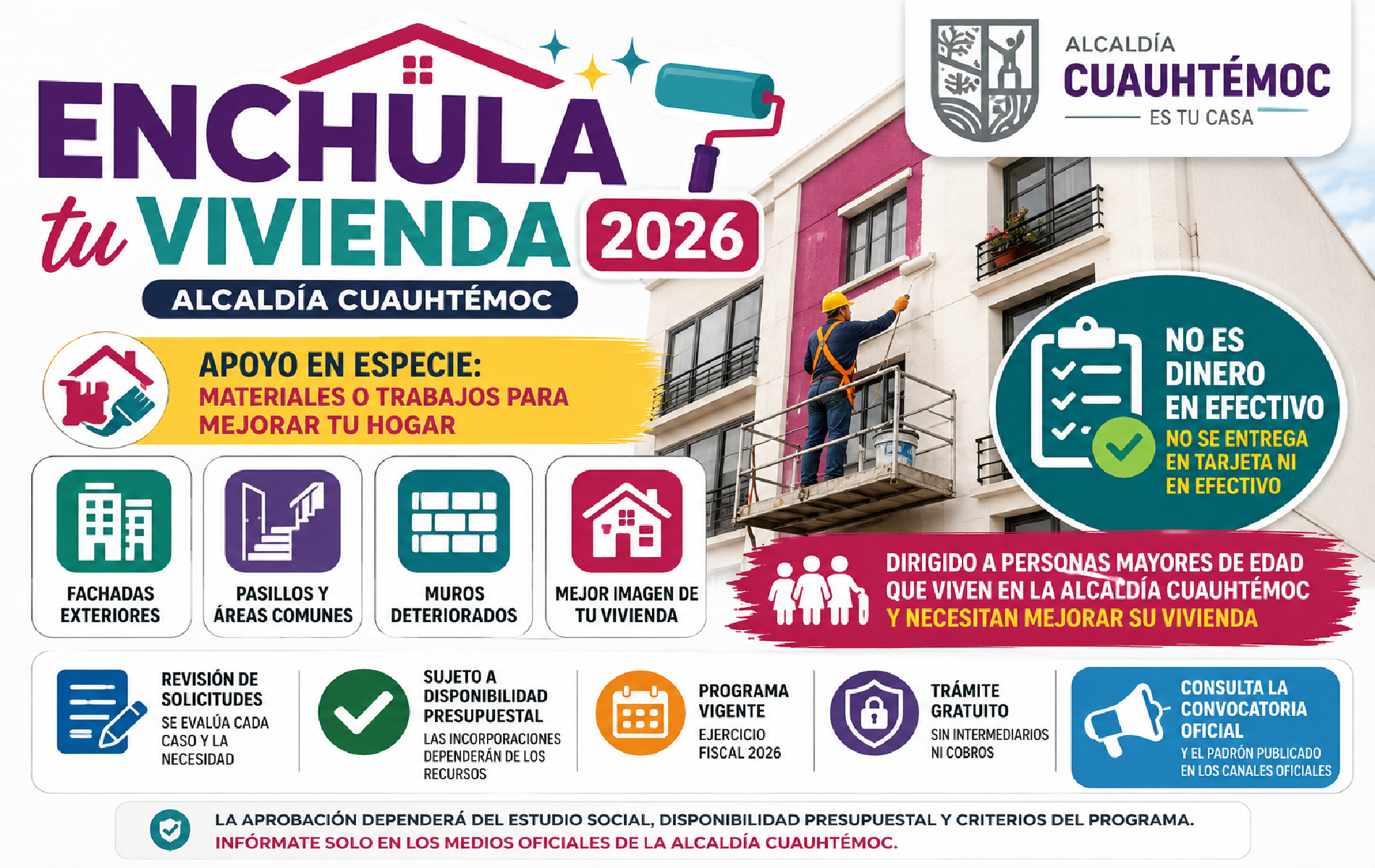 Enchula tu Vivienda 2026: requisitos, apoyo y registro en la Alcaldía Cuauhtémoc