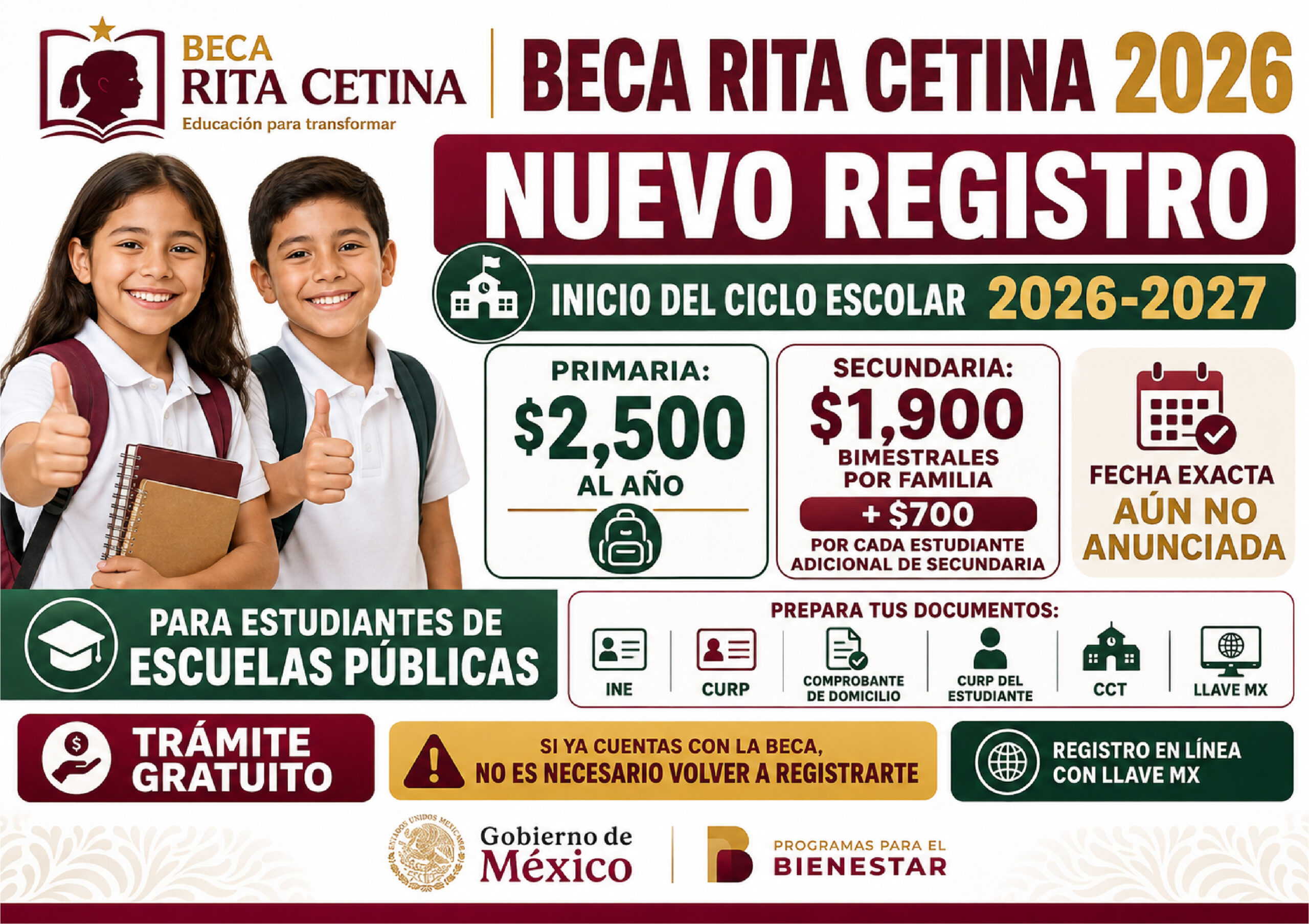 Beca Rita Cetina 2026: ¿cuándo habrá nuevos registros y a qué estudiantes les toca?