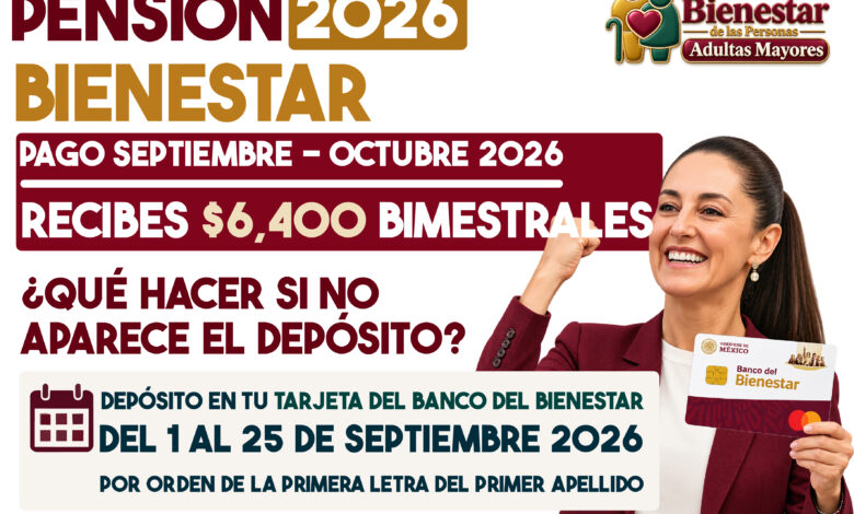 Pensión Bienestar septiembre 2026: qué hacer si llega tu fecha y no aparece el depósito de $6,400