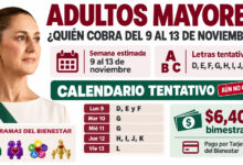 Pensión Bienestar: qué letras podrían cobrar del 9 al 13 de noviembre de 2026