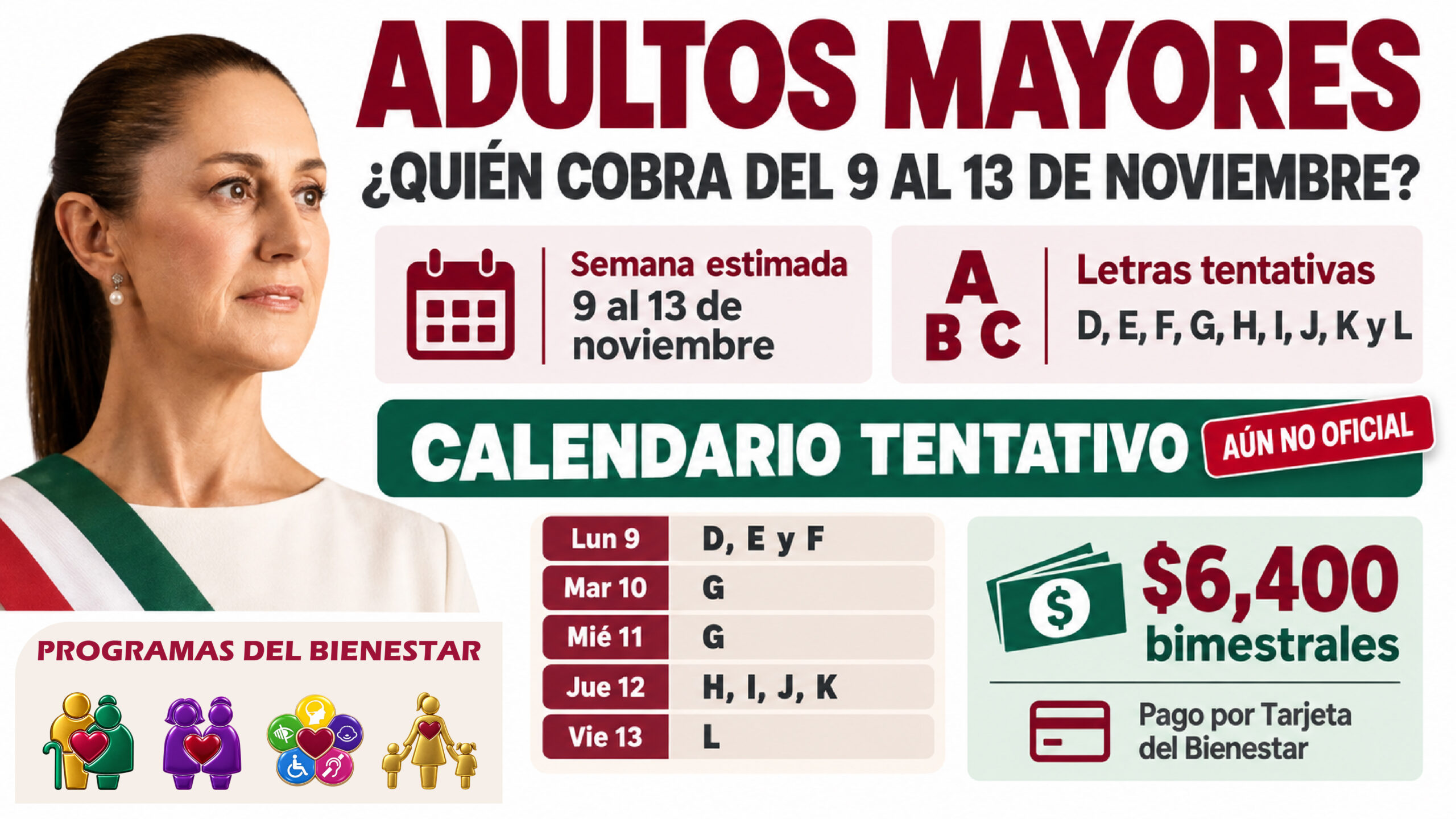 Pensión Bienestar: qué letras podrían cobrar del 9 al 13 de noviembre de 2026
