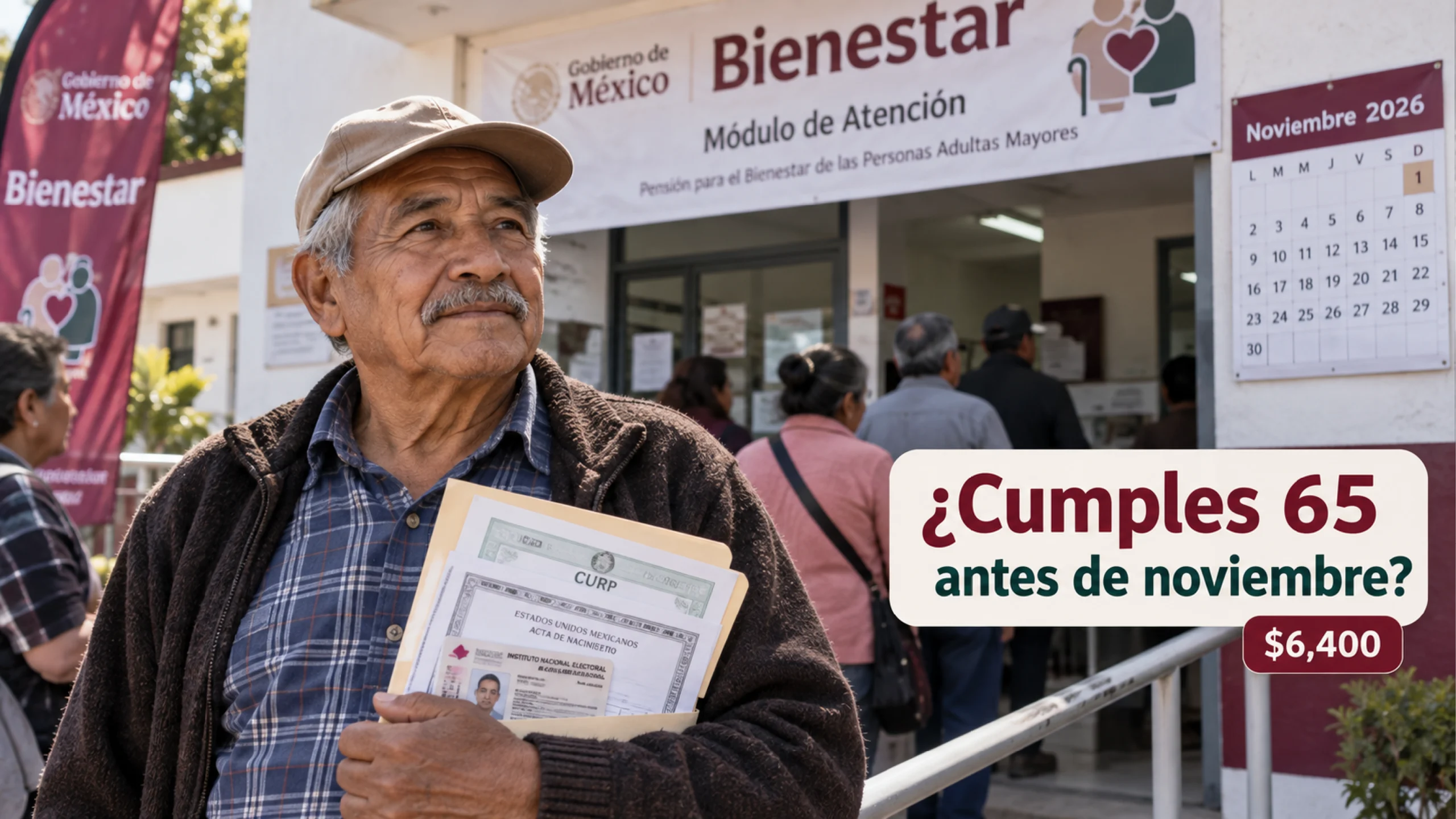 Cumples 65 años antes de noviembre: ¿alcanzas el último pago de $6,400 de la Pensión Bienestar 2026?