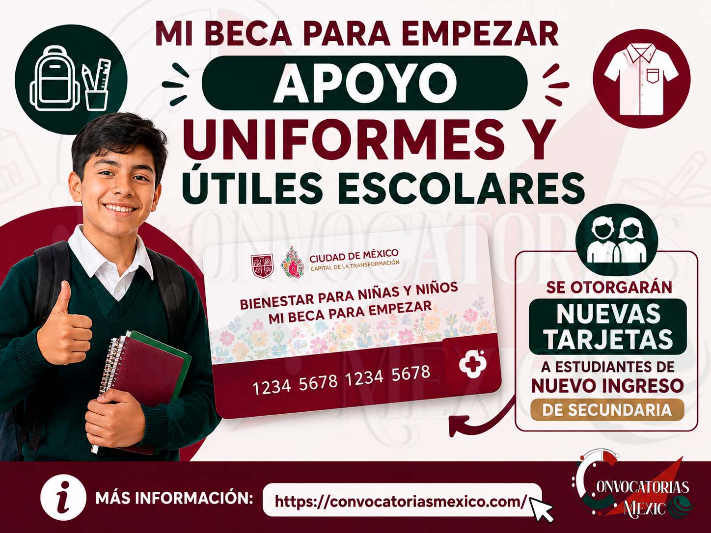 Mi Beca para Empezar apoyo Uniformes y Útiles Escolares: Se otorgara nuevas tarjetas a estudiantes de nuevo ingreso de secundaria