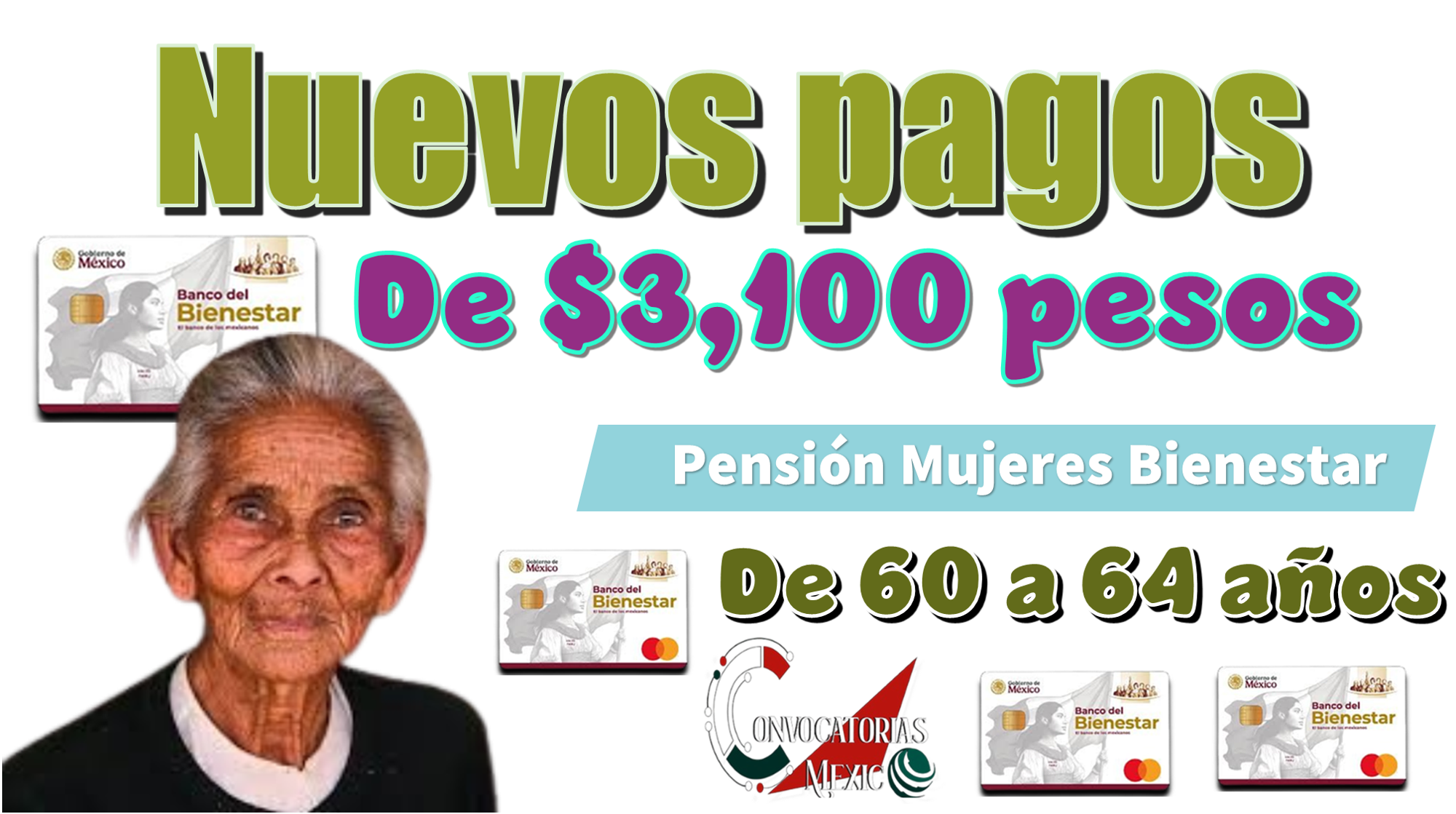 Nuevos pagos de $3,100 pesos | Pensión Mujeres Bienestar de 60 a 64 años