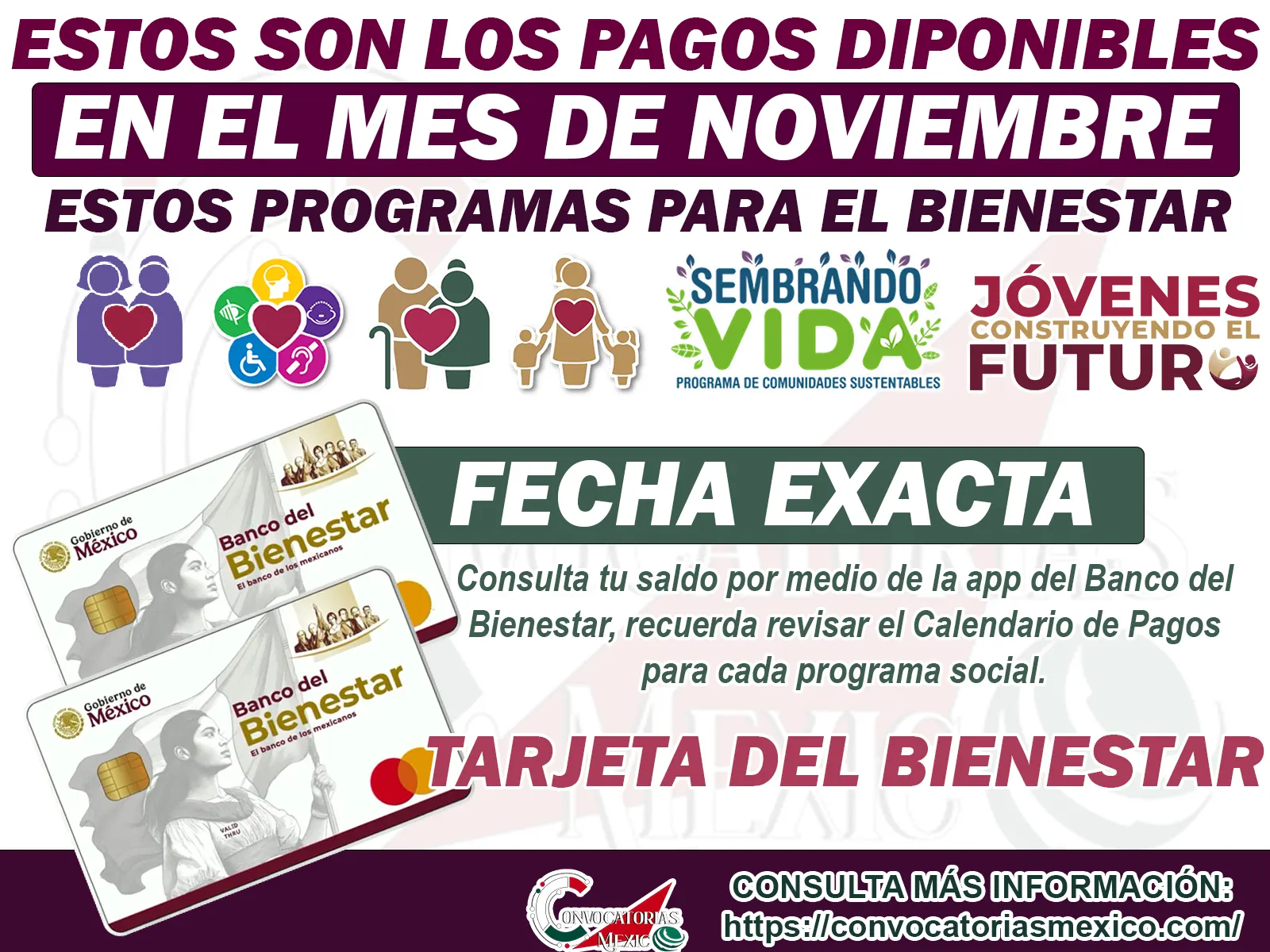 Estos son los pagos que se otorgaran en el mes de noviembre ¡Mira las fechas de pago asi como los montos!