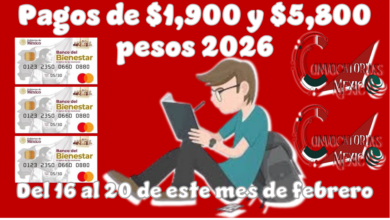 Pagos de $1,900 y $5,800 pesos 2026 | Del 16 al 20 de este mes de febrero