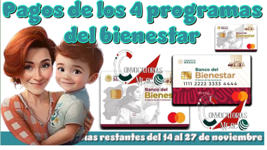 Pagos de los 4 programas del bienestar | Días restantes del 14 al 27 de noviembre