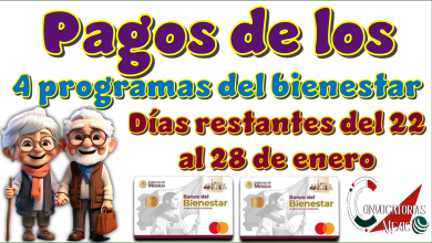Pagos de los 4 programas del bienestar Días restantes del 22 al 28 de enero