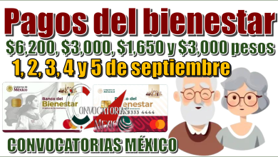 Pagos del bienestar de $6,200, $3,200, $1,650, y $3,000 pesos| 1, 2, 3, 4 y 5 de septiembre