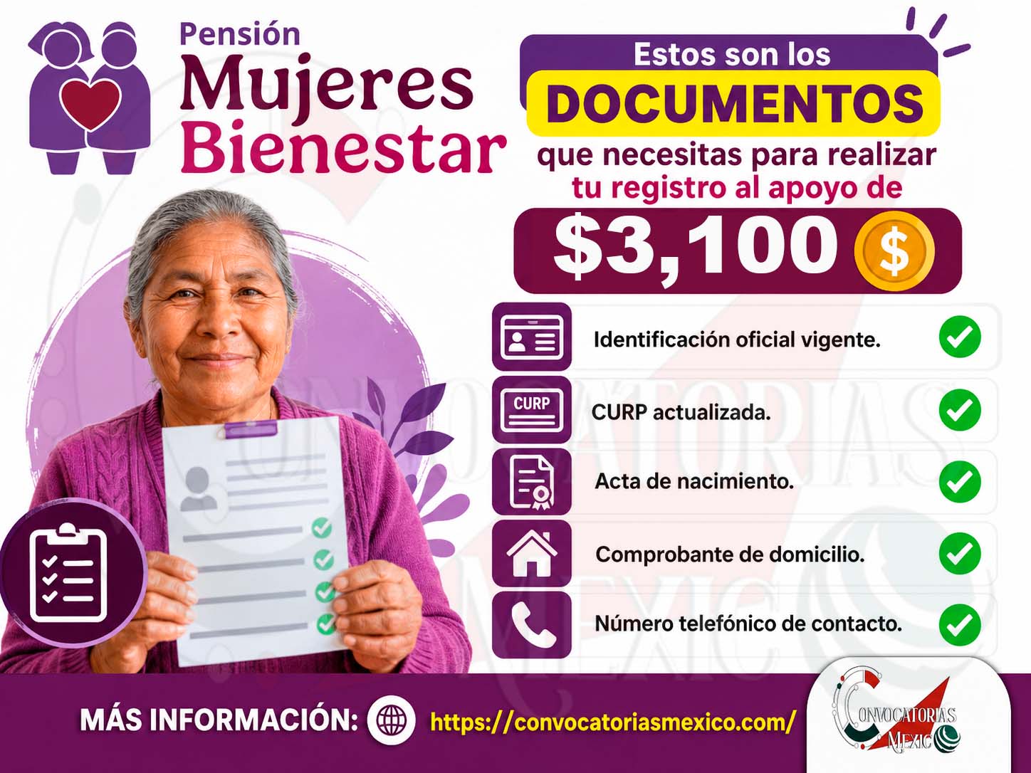Pensión Mujeres Bienestar: Estos son los documentos que necesitas para realizar tu registro al apoyo de 3 mil 100 pesos