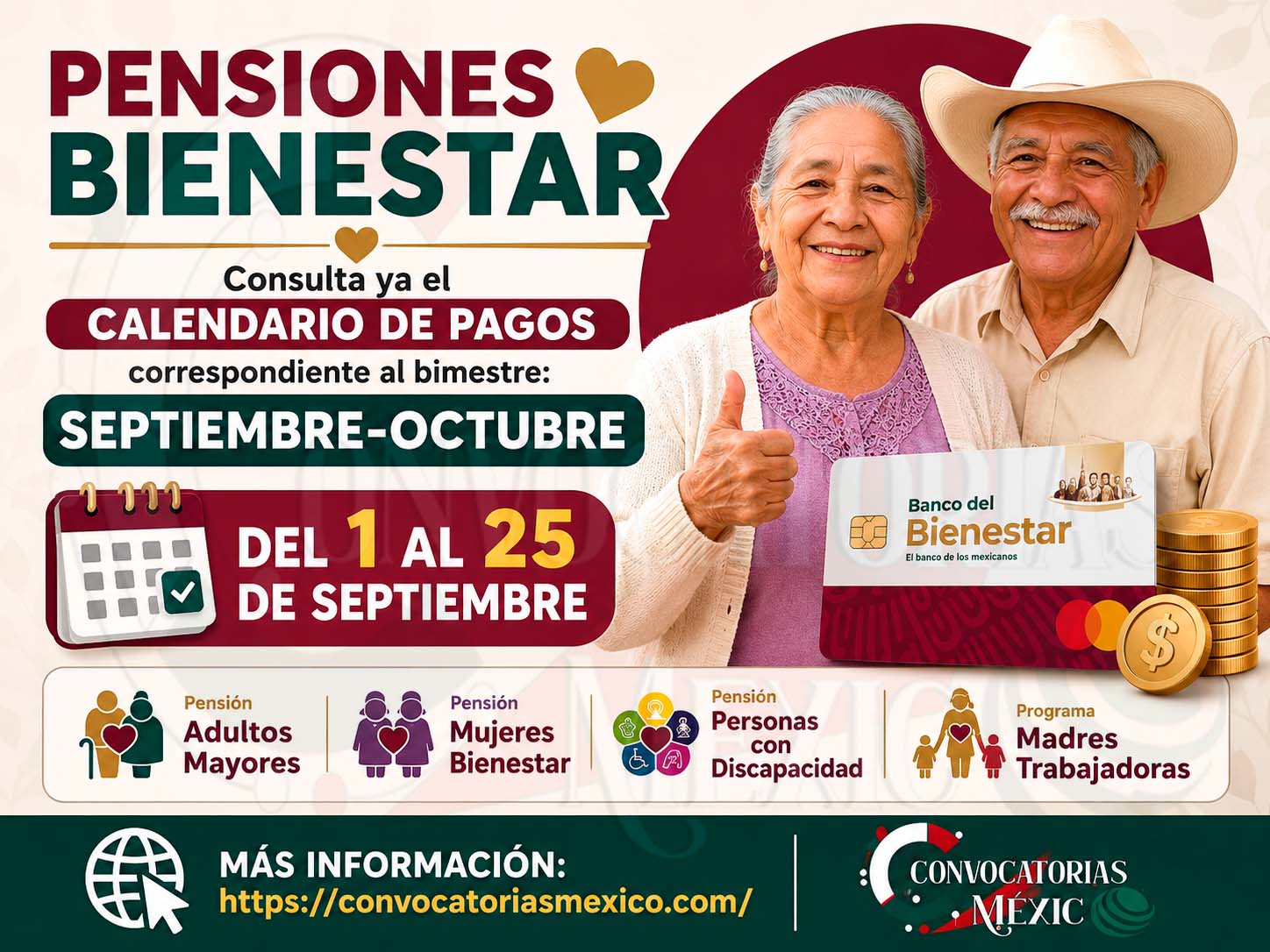 Pensiones Bienestar: Consulta ya el calendario de pagos correspondiente al bimestre: Septiembre-Octubre