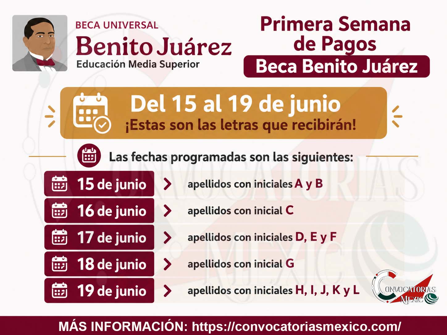 Primera Semana de Pagos Beca Benito Juárez: Del 15 al 19 de junio ¡Estas son las letras que recibirán!