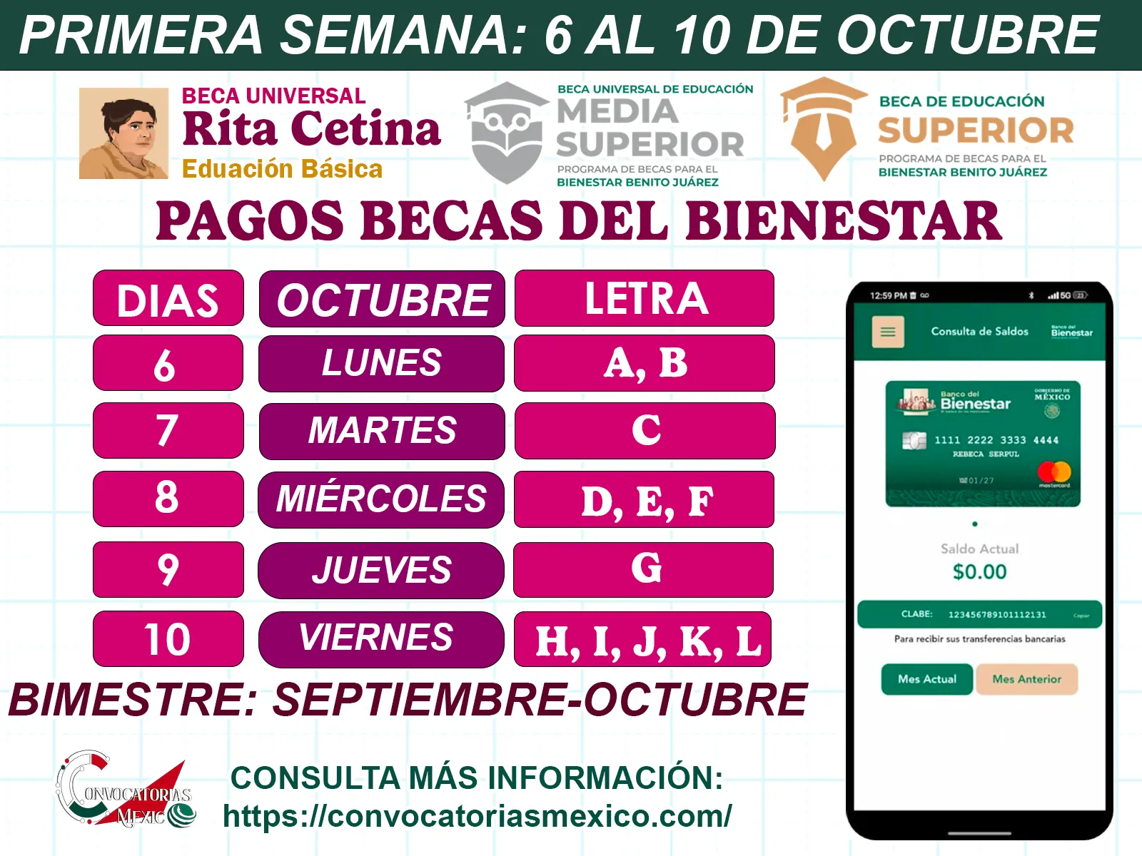 Primera Semana de pagos: Becas del Bienestar ¡Del lunes 6 al viernes 10 de octubre!