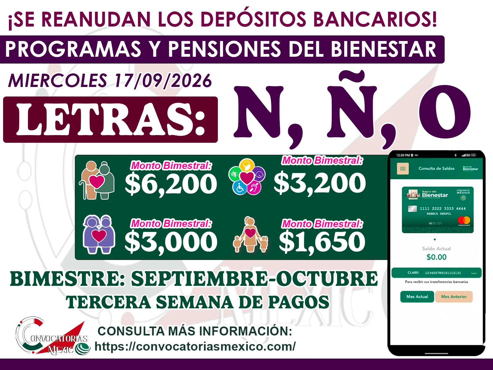 Reanudación de pagos del bienestar 17 de septiembre Estas son las letras que cobran