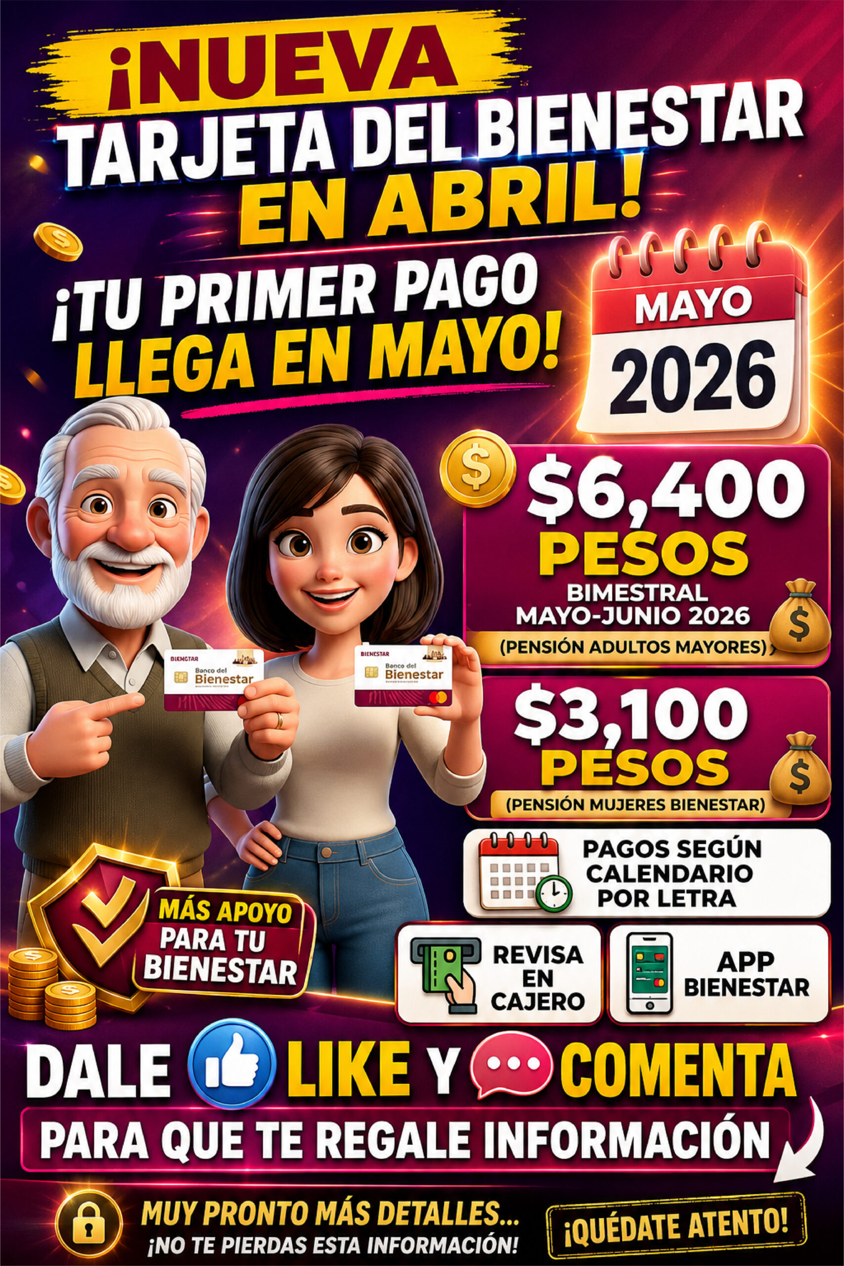 De $3,100 a $6,200 ¿Recibiste tu tarjeta en abril? Tu primer pago llega durante el mes de mayo