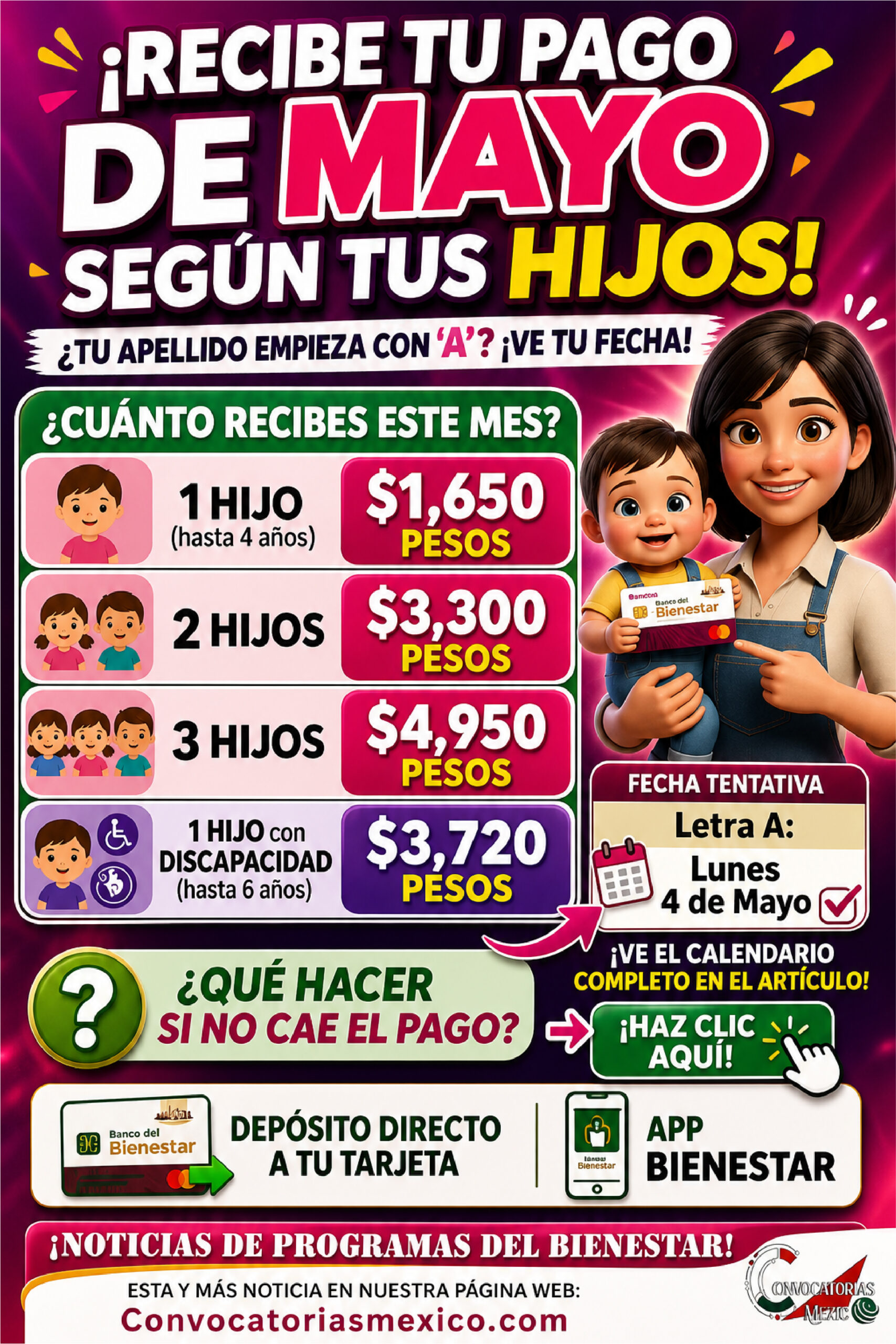 En Mayo Madres trabajadoras reciben pago en mayo dependiendo de los hijos que tengan a cargo