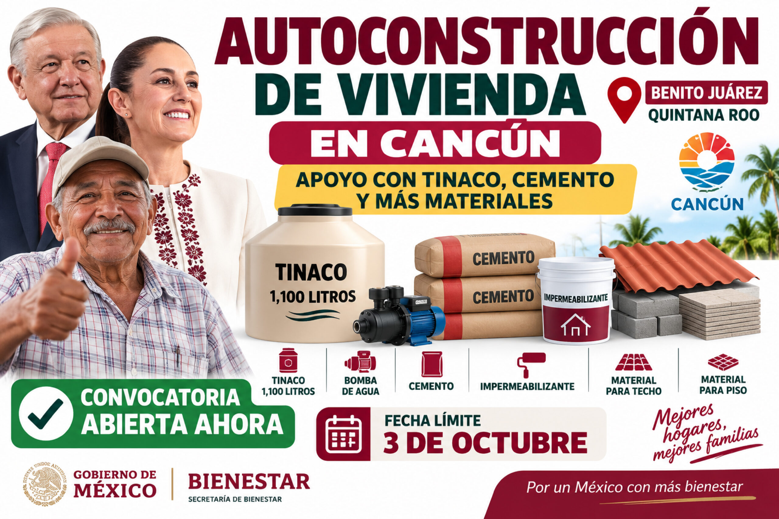 Autoconstrucción de Vivienda en Cancún: apoyo con tinaco de 1,100 litros, cemento, impermeabilizante y materiales 14 Autoconstrucción de Vivienda en Cancún: apoyo con tinaco de 1,100 litros, cemento, impermeabilizante y materiales