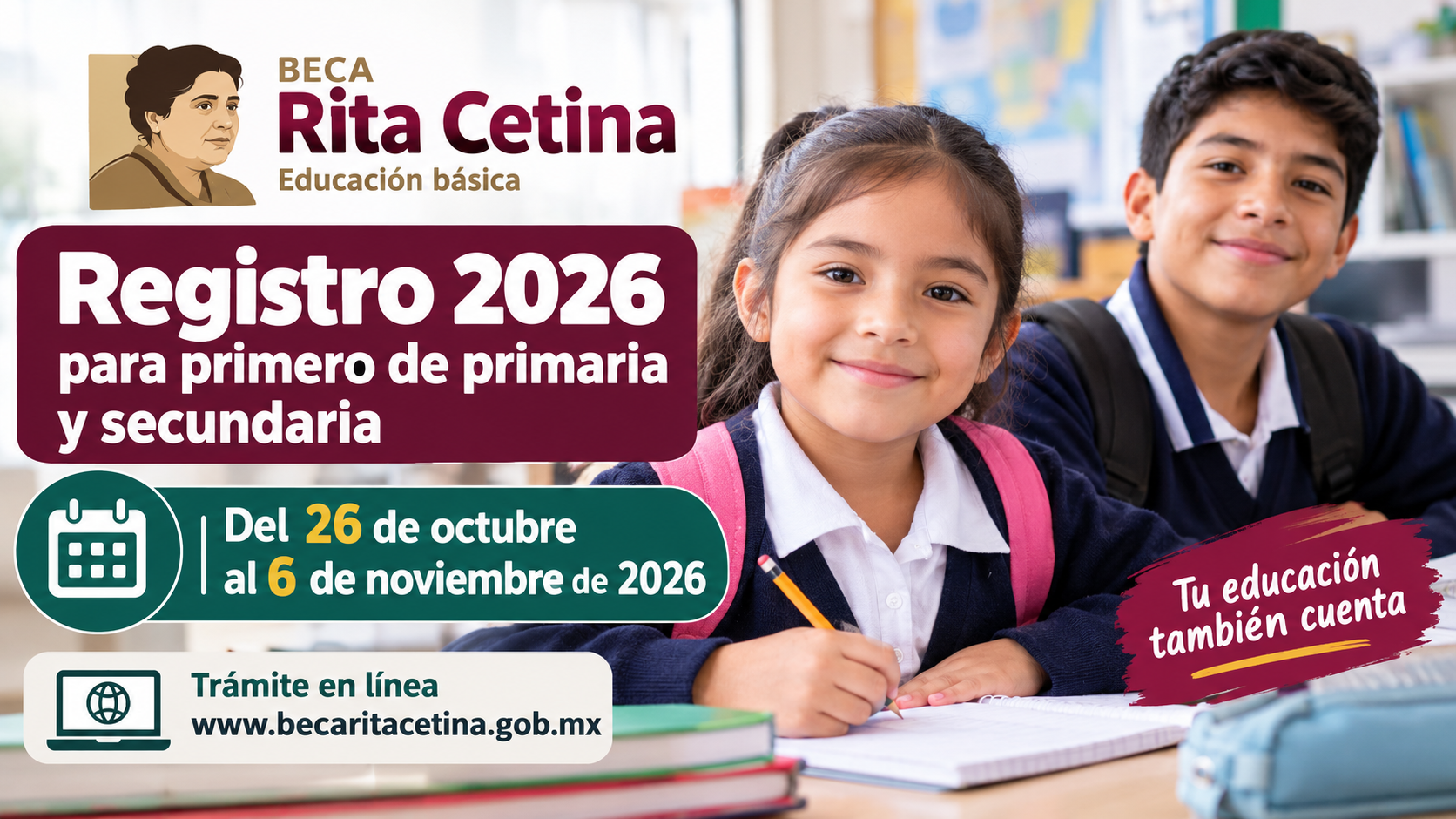 Beca Rita Cetina 2026: del 26 de octubre al 6 de noviembre será el registro para estudiantes de primero de primaria y secundaria