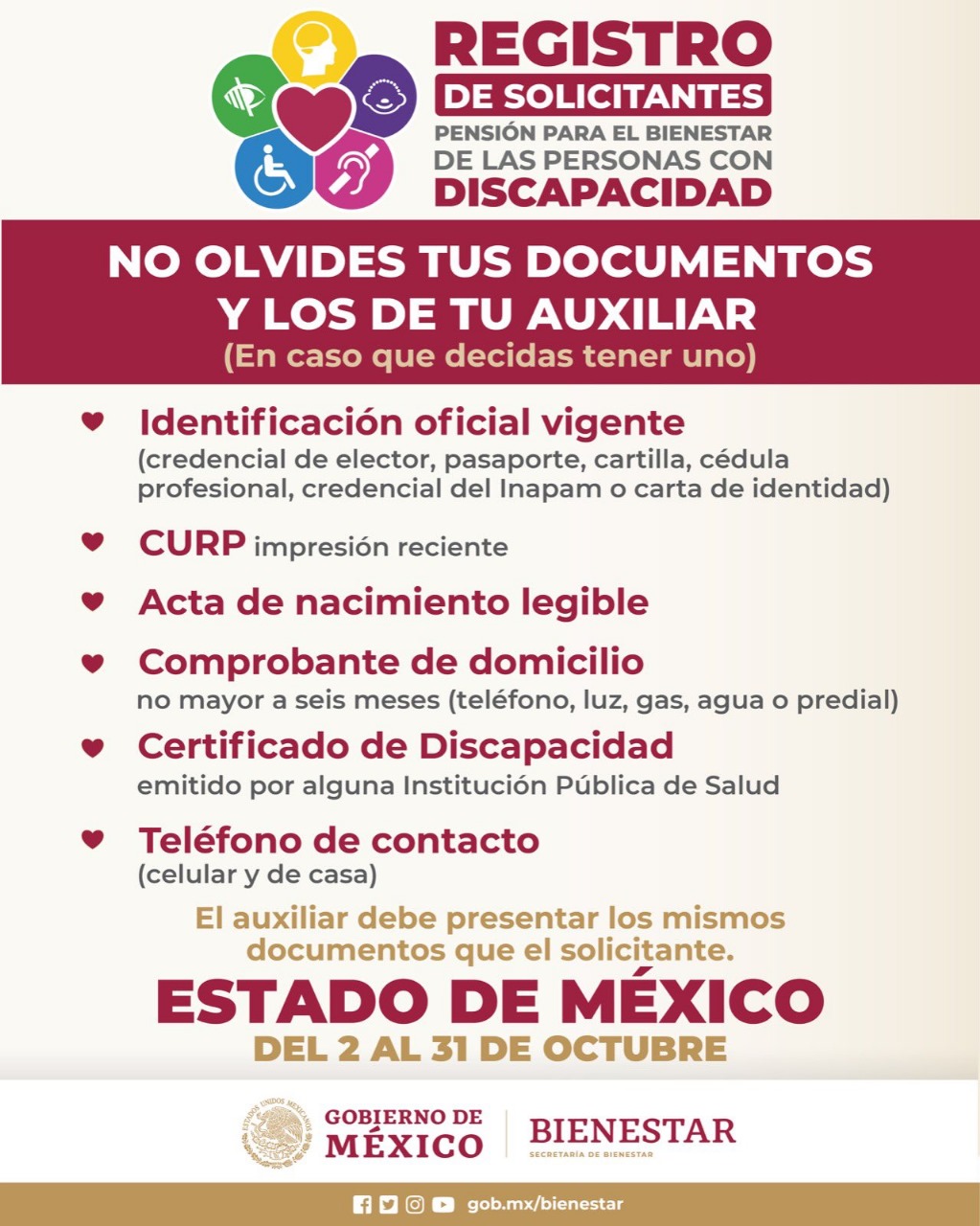 Solicita la Pensión Bienestar para Personas con Discapacidad 12 Registro Discapaciodad Oct.